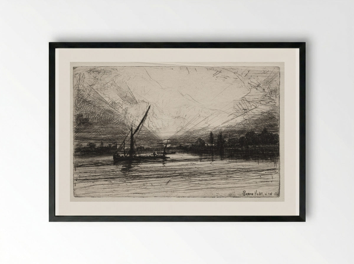 Sunset on the Thames - Francis Seymour Haden - Framed Print Black