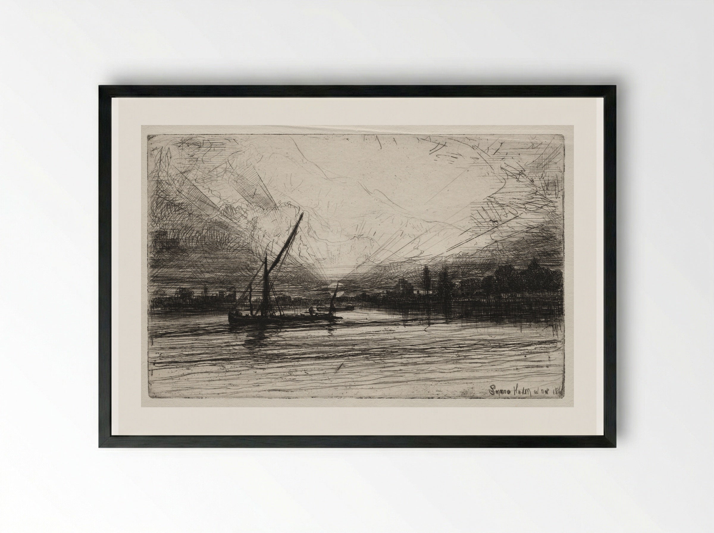 Sunset on the Thames - Francis Seymour Haden - Framed Print Black