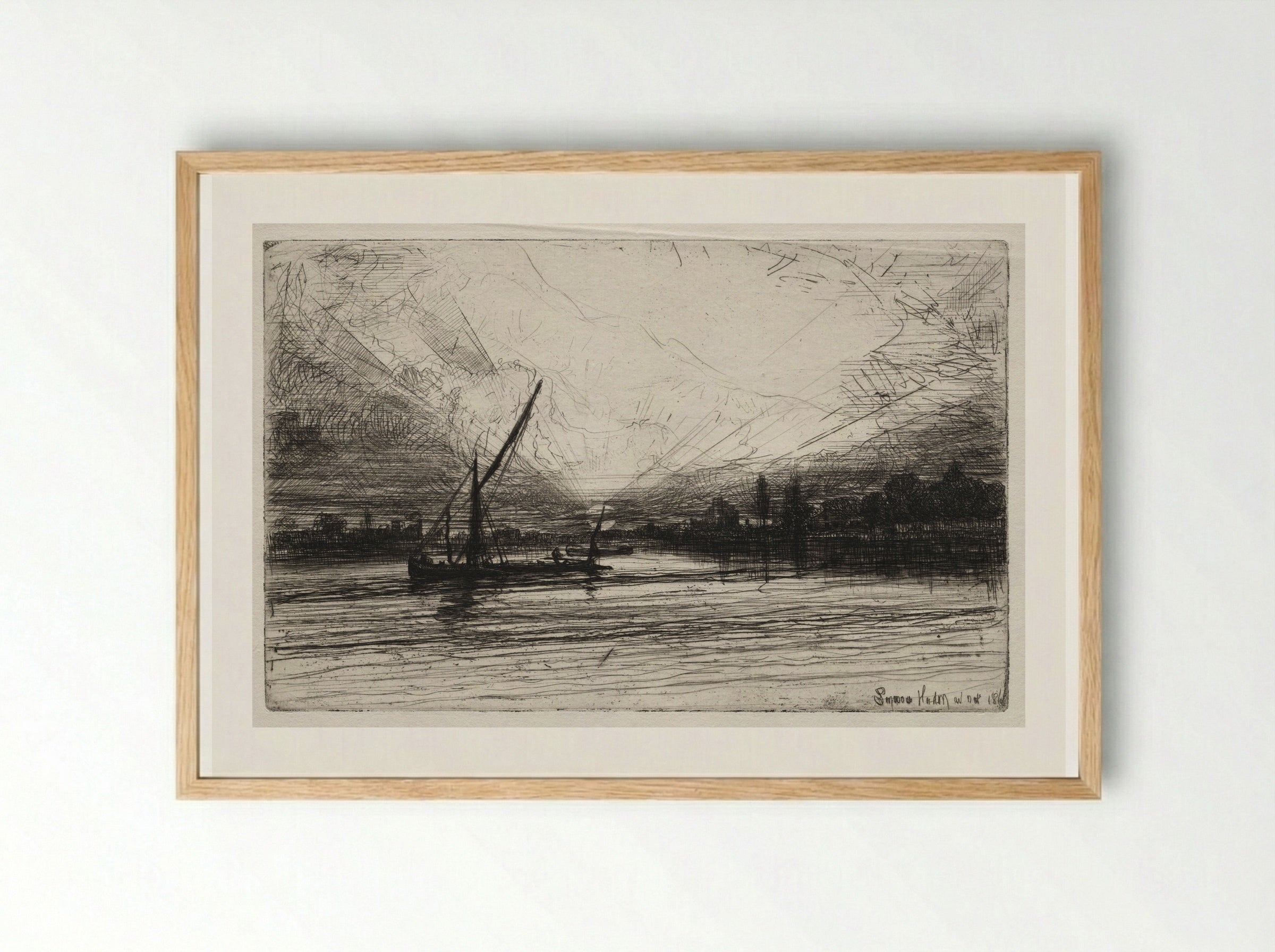 Sunset on the Thames - Francis Seymour Haden - Framed Print Wood