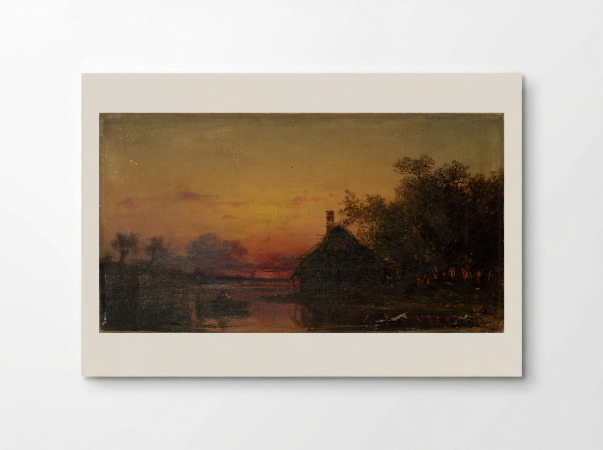 Sunset over a River with Cottage - Julius Sergius von Klever - Poster