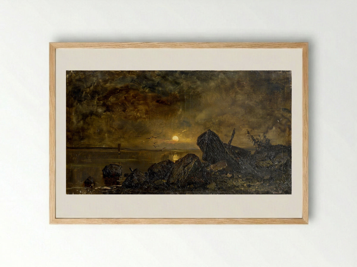Sunset over the Lake - Julius Sergius von Klever - Framed Print Wood