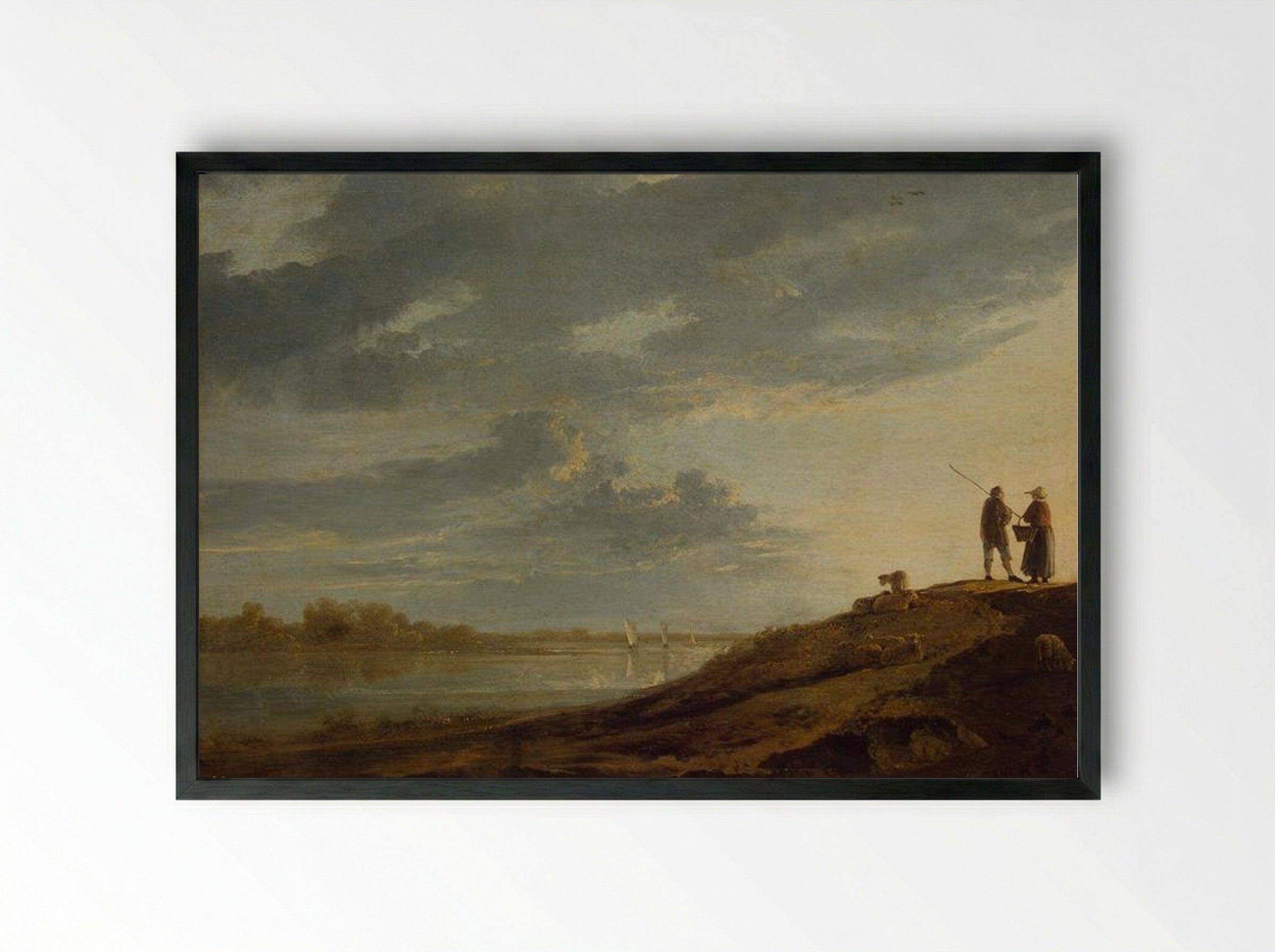 Sunset over the River - Aelbert Cuyp - Framed Print Black