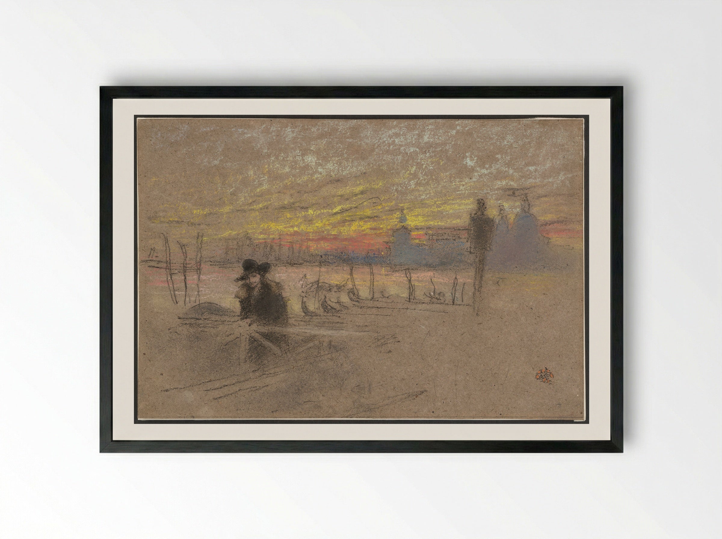 Sunset: Red and Gold - The Gondolier - James Abbott McNeill Whistler - Framed Print Black