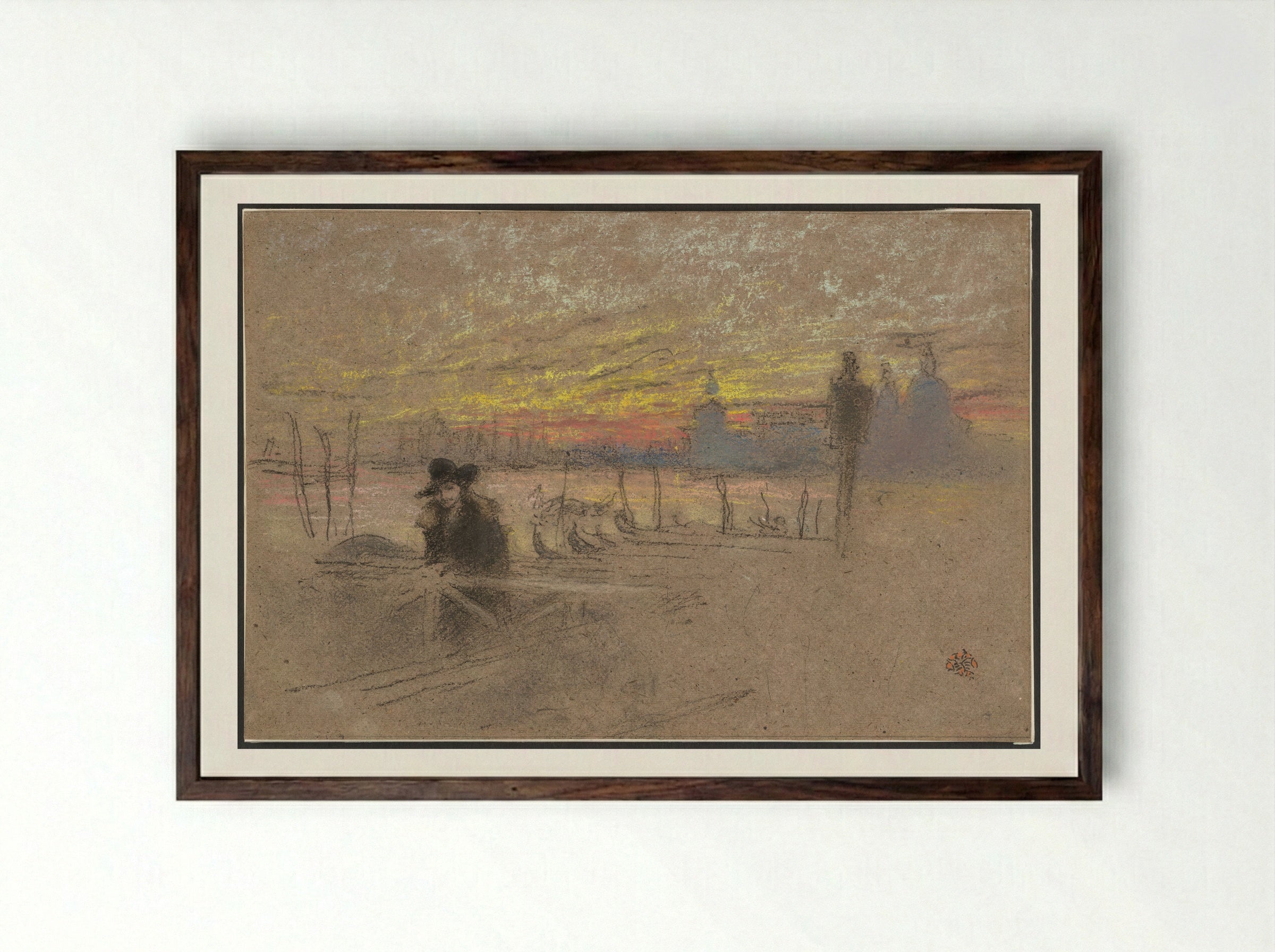 Sunset: Red and Gold - The Gondolier - James Abbott McNeill Whistler - Framed Print Dark Wood