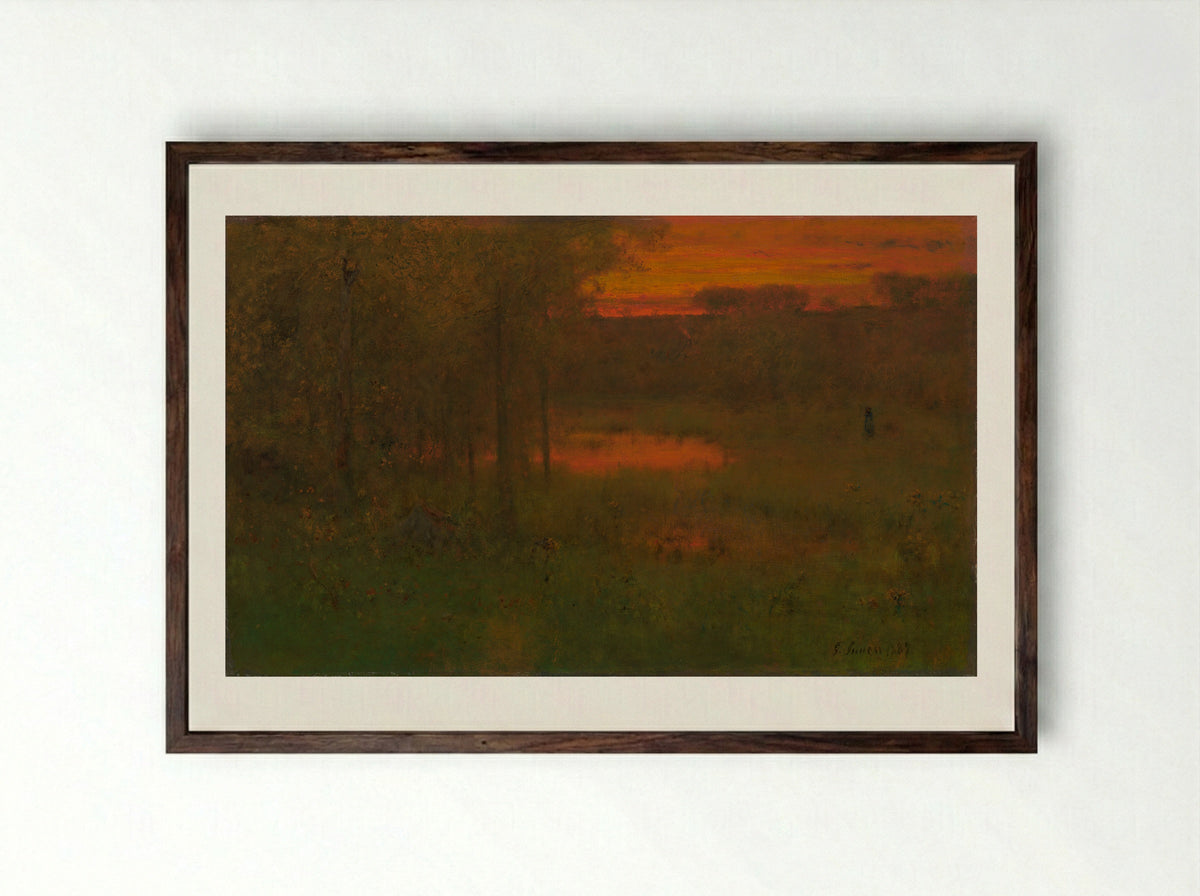 Sunset - George Inness - Framed Print Dark Wood