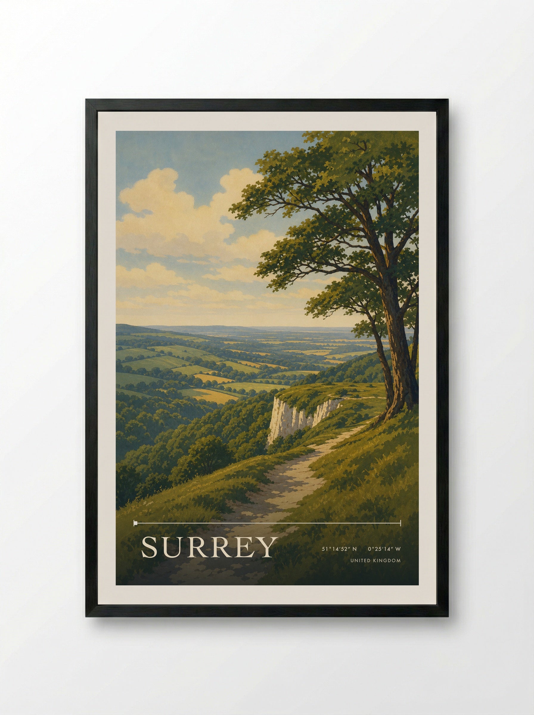 Surrey United Kingdom Travel Poster - Framed Print Black