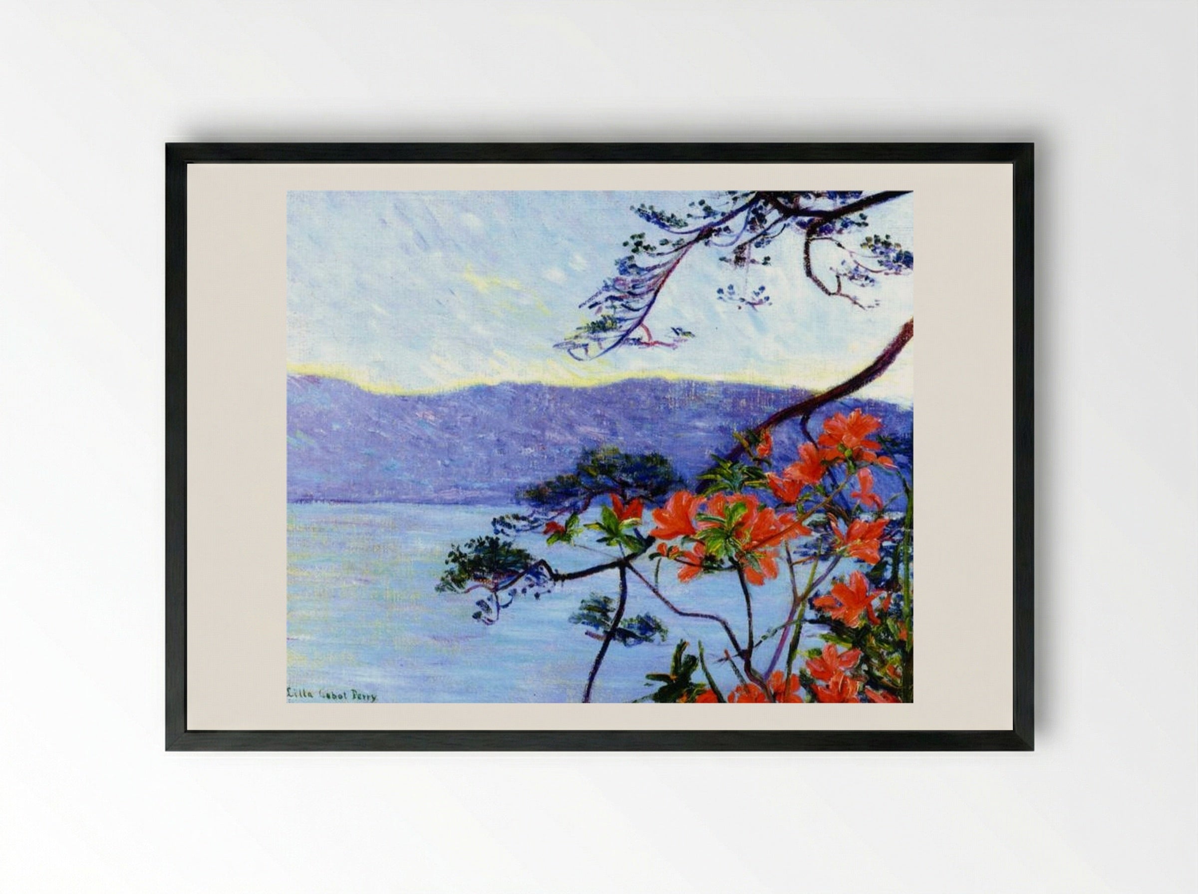 Suruga Bay, Azaleas - Lilla Cabot Perry - Framed Print Black