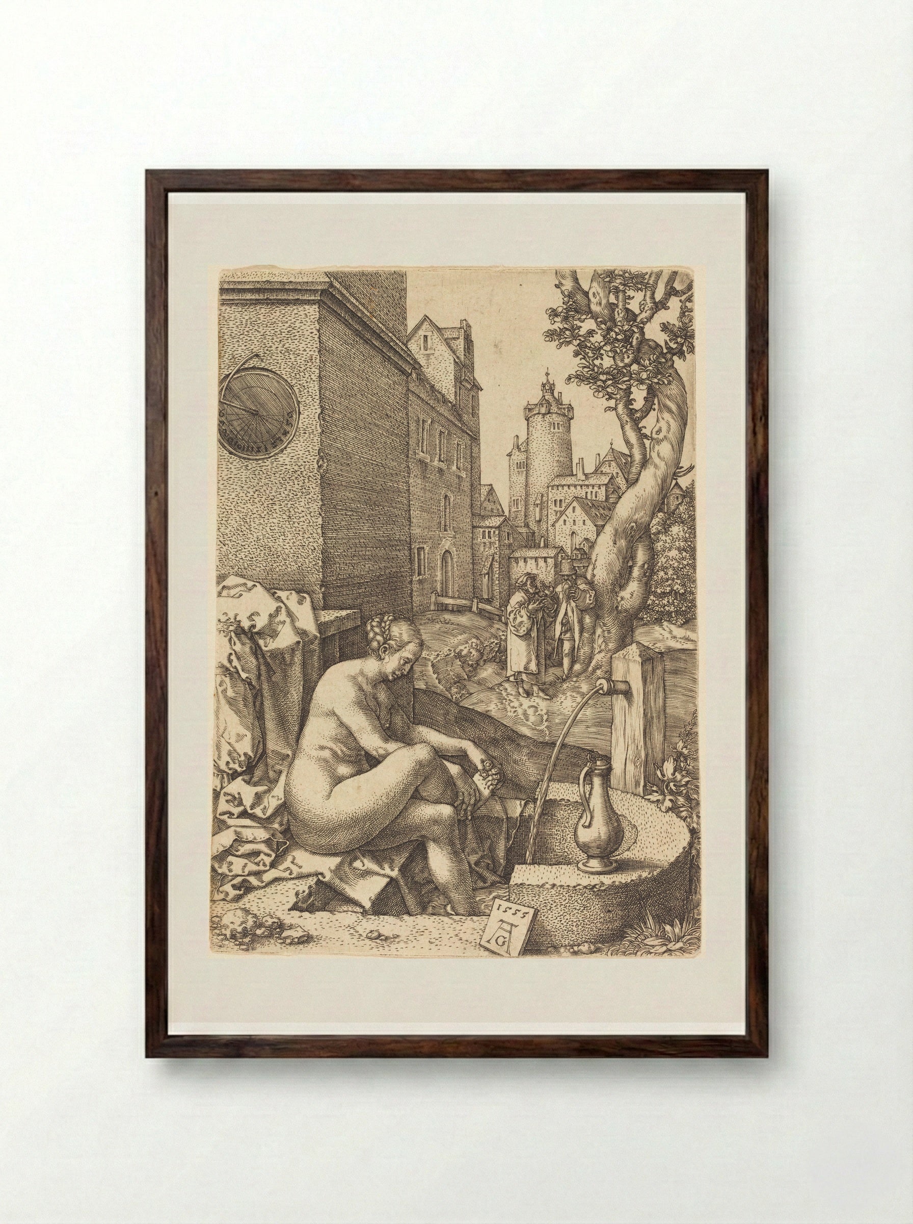 Susanna Surprised by the Elders - Heinrich Aldegrever - Framed Print Dark Wood