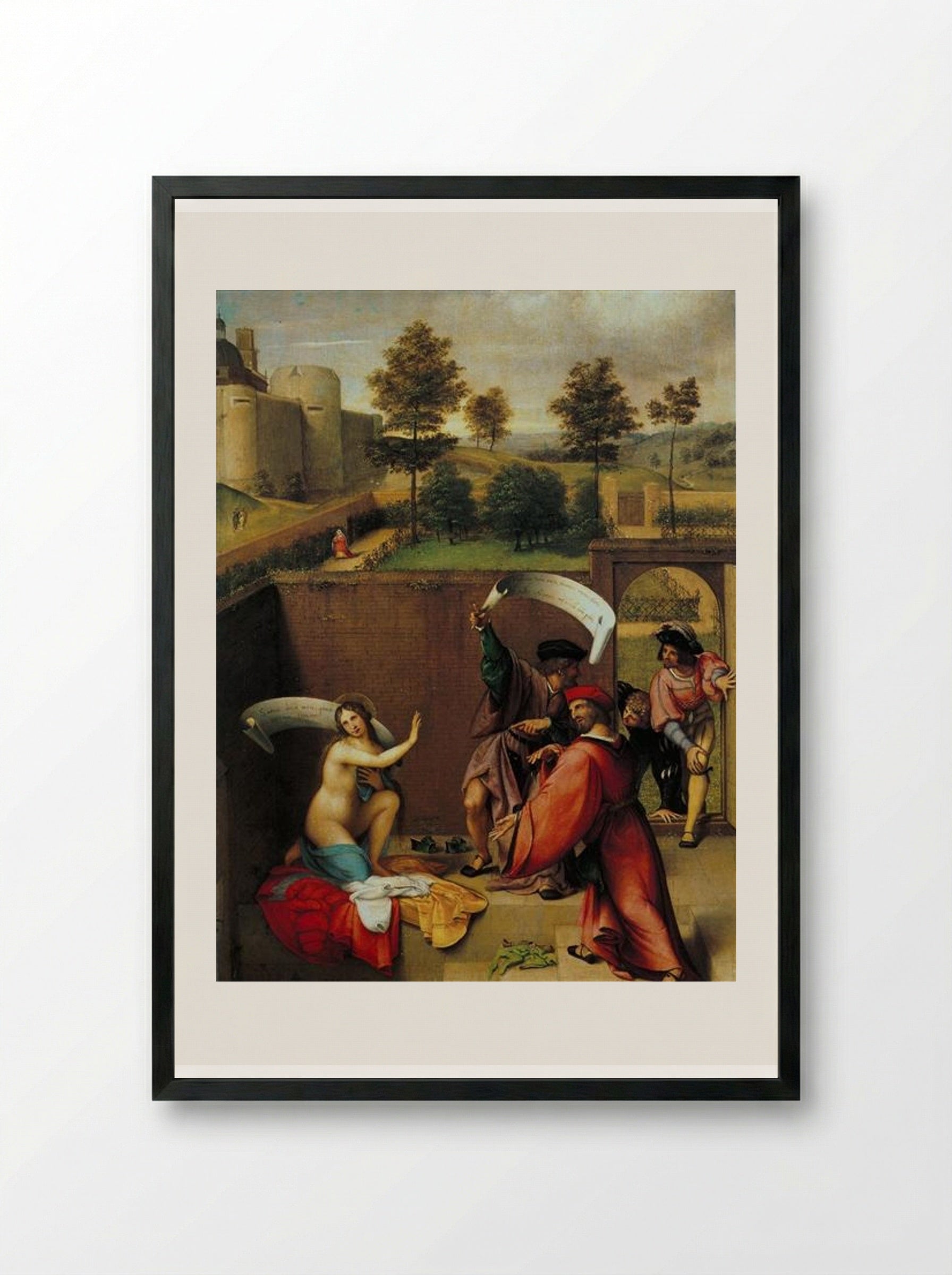 Susanna and the Elders - Lorenzo Lotto - Framed Print Black