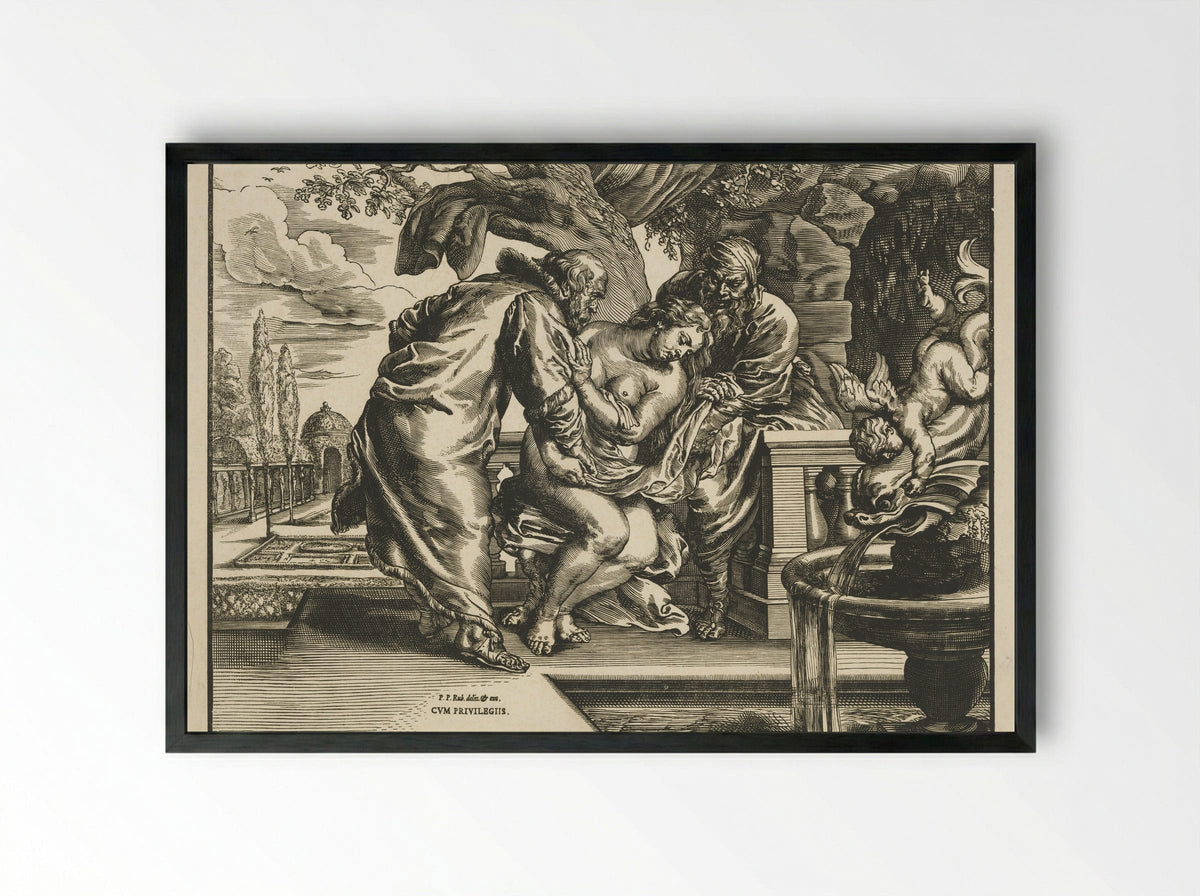 Susanna and the Elders - Christoffel Jegher - Framed Print Black