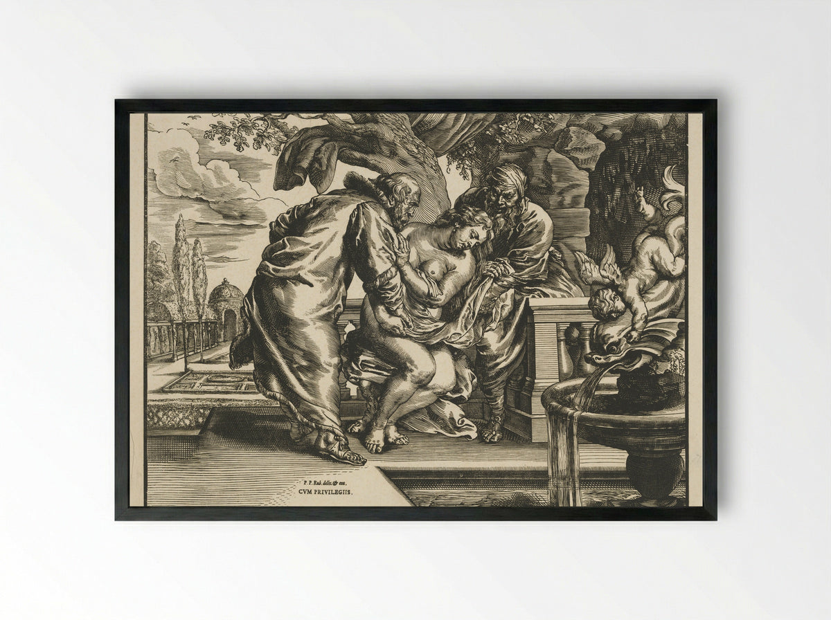 Susanna and the Elders - Christoffel Jegher - Framed Print Black