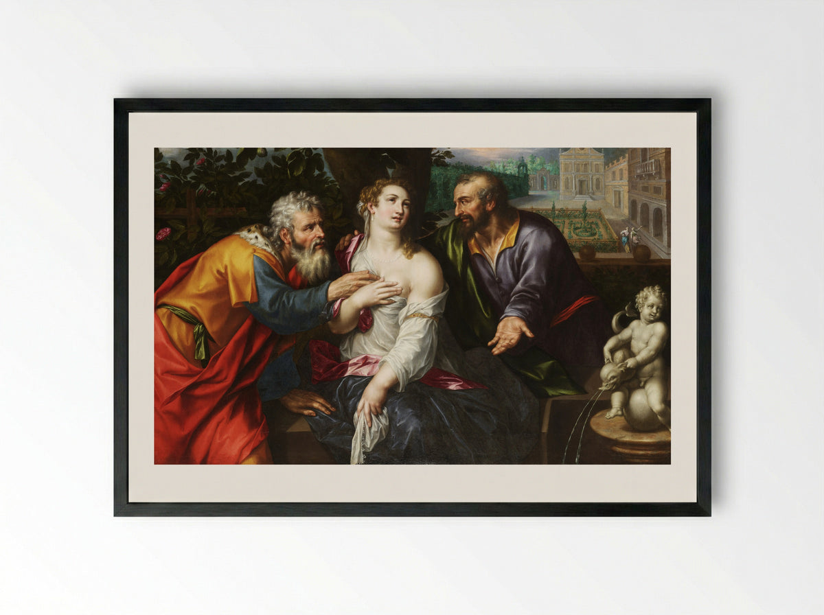 Susanna and the Elders - Hendrik de Clerck - Framed Print Black