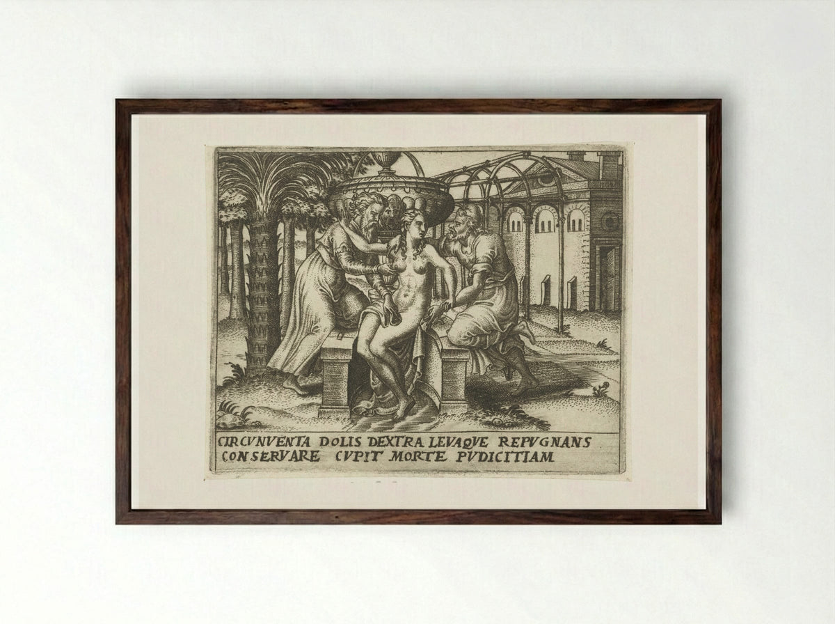 Susanna and the Elders - Abraham de Bruyn - Framed Print Dark Wood