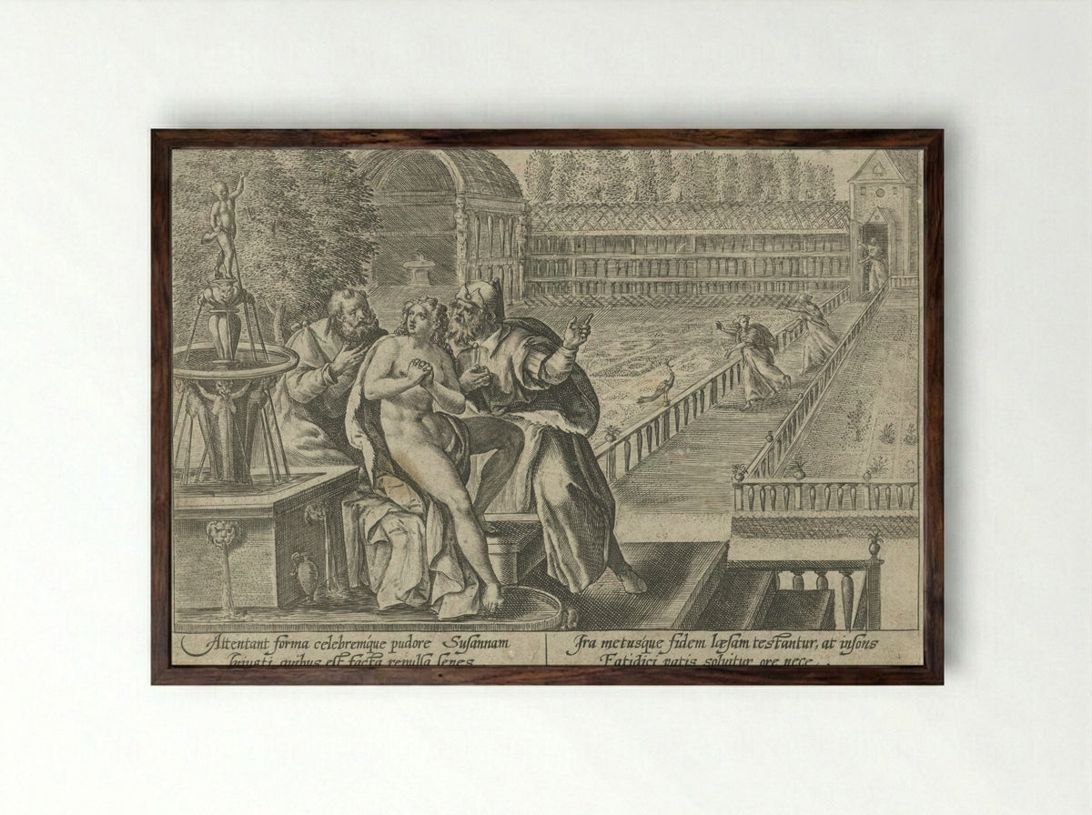 Susanna and the Elders - Crispijn van de Passe the Elder - Framed Print Dark Wood