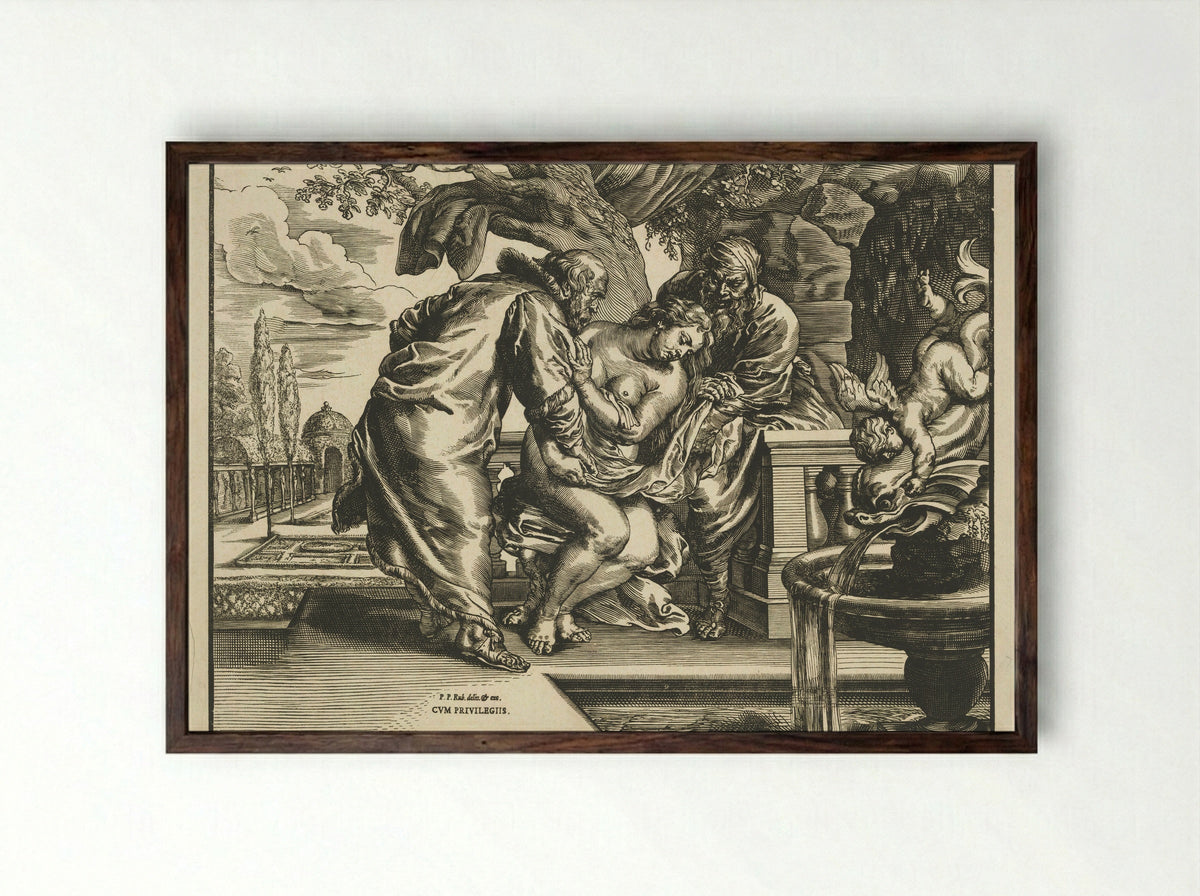 Susanna and the Elders - Christoffel Jegher - Framed Print Dark Wood