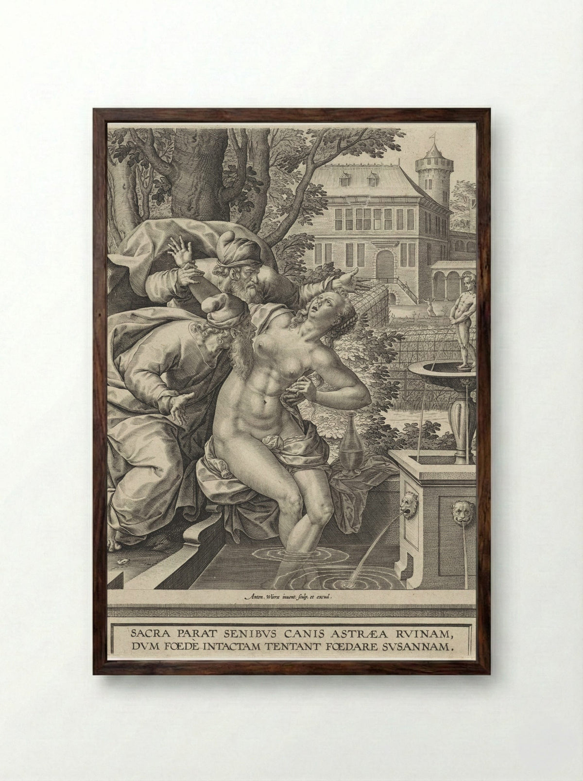 Susanna and the Elders - Anton Wierix II - Framed Print Dark Wood