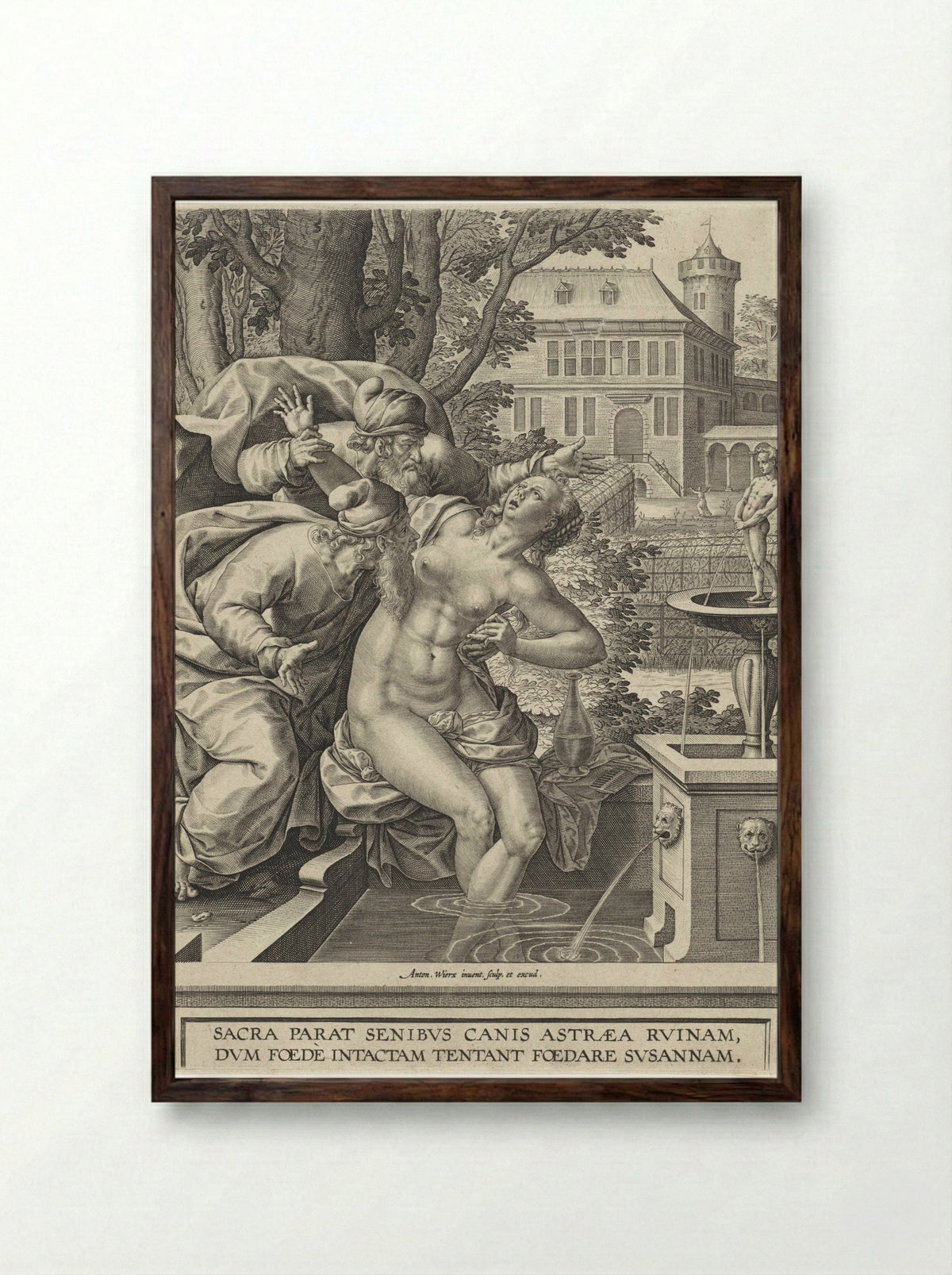 Susanna and the Elders - Anton Wierix II - Framed Print Dark Wood