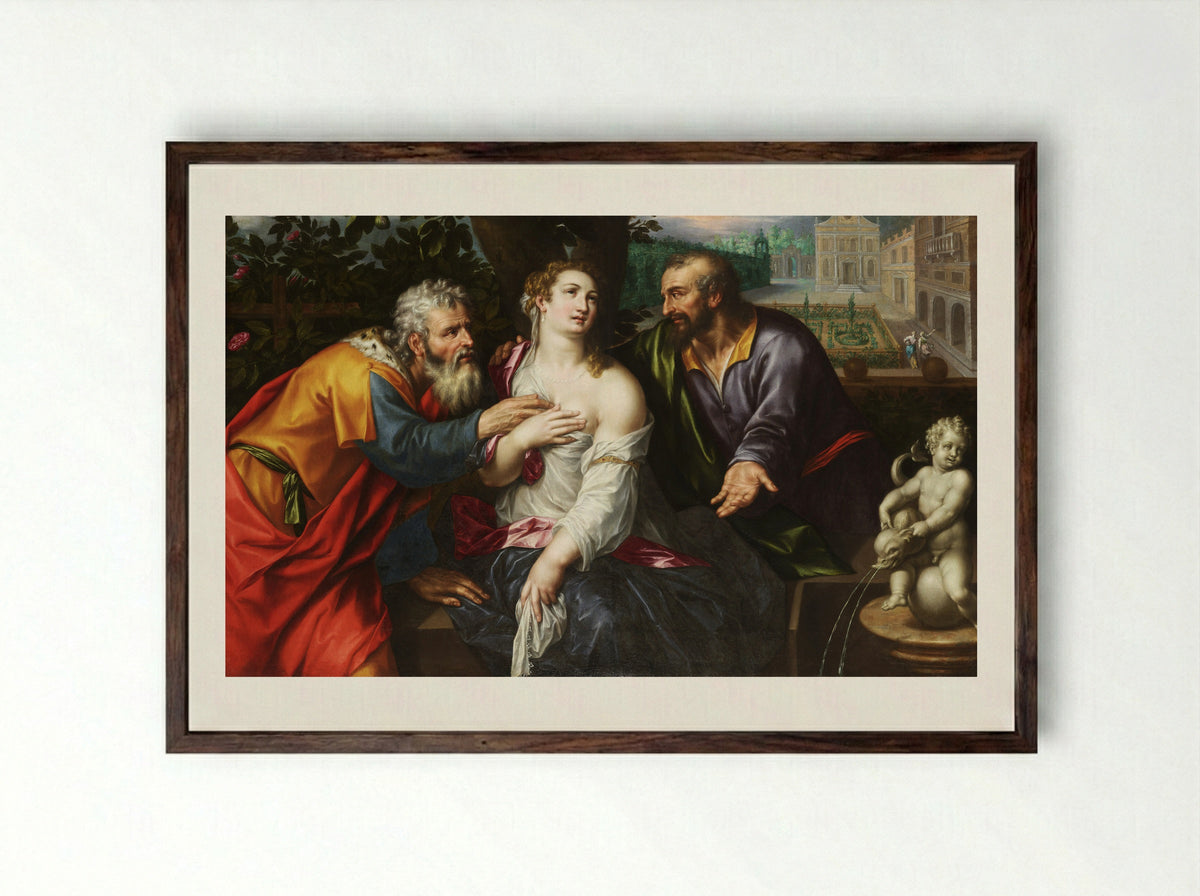 Susanna and the Elders - Hendrik de Clerck - Framed Print Dark Wood