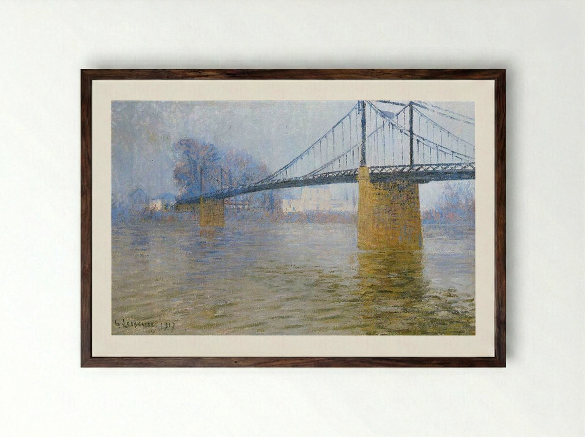Suspended bridge at Triel - Gustave Loiseau - Framed Print Dark Wood