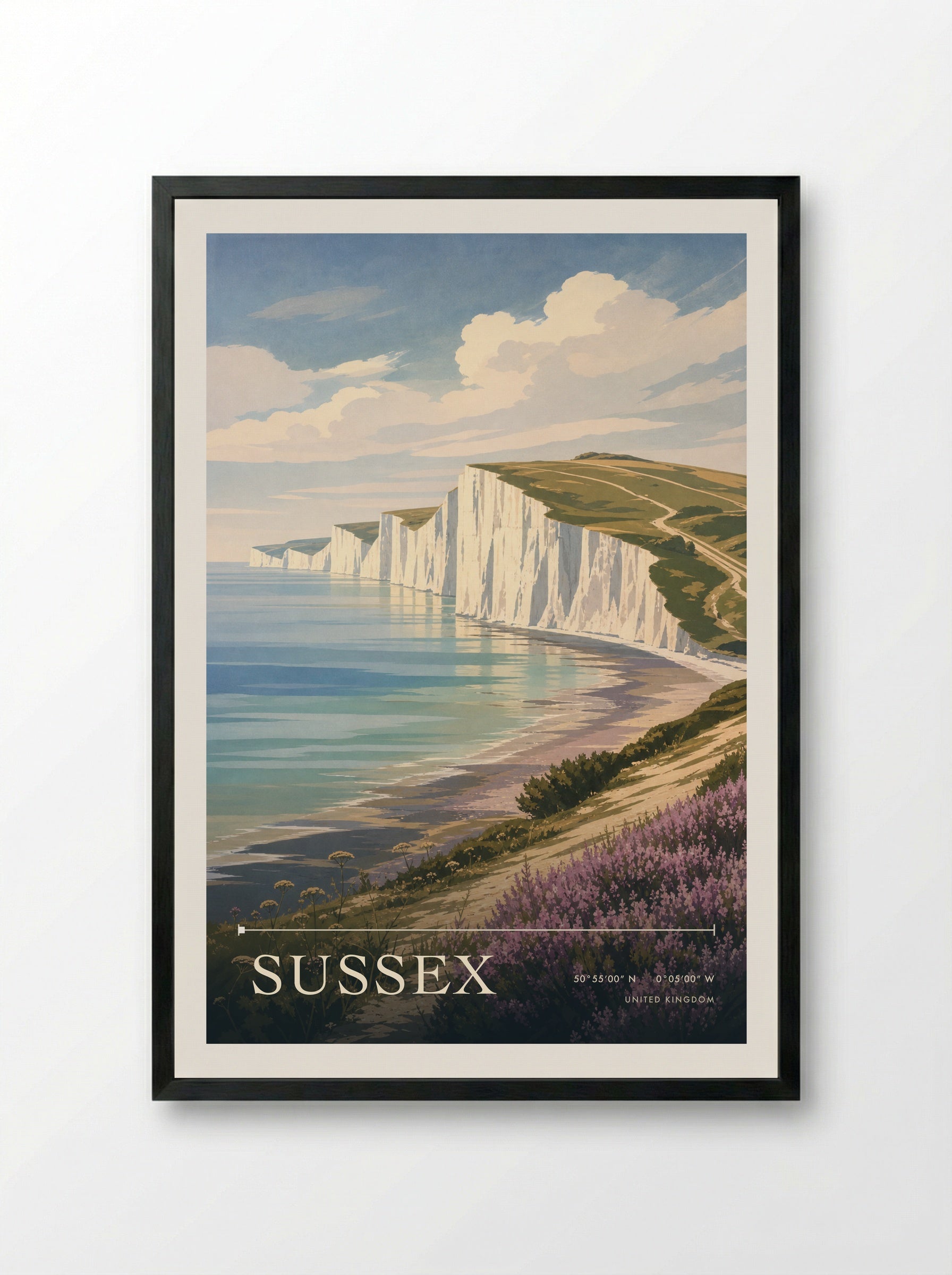 Sussex United Kingdom Travel Poster - Framed Print Black