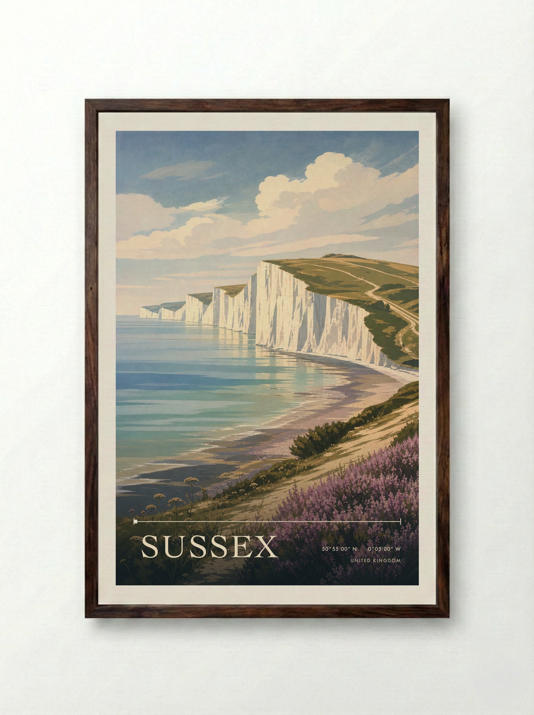 Sussex United Kingdom Travel Poster - Framed Print Dark Wood