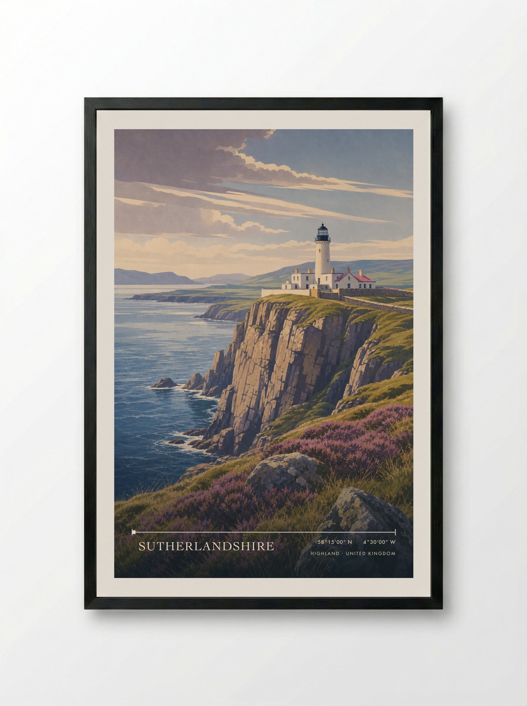 Sutherlandshire Highland United Kingdom Travel Poster - Framed Print Black