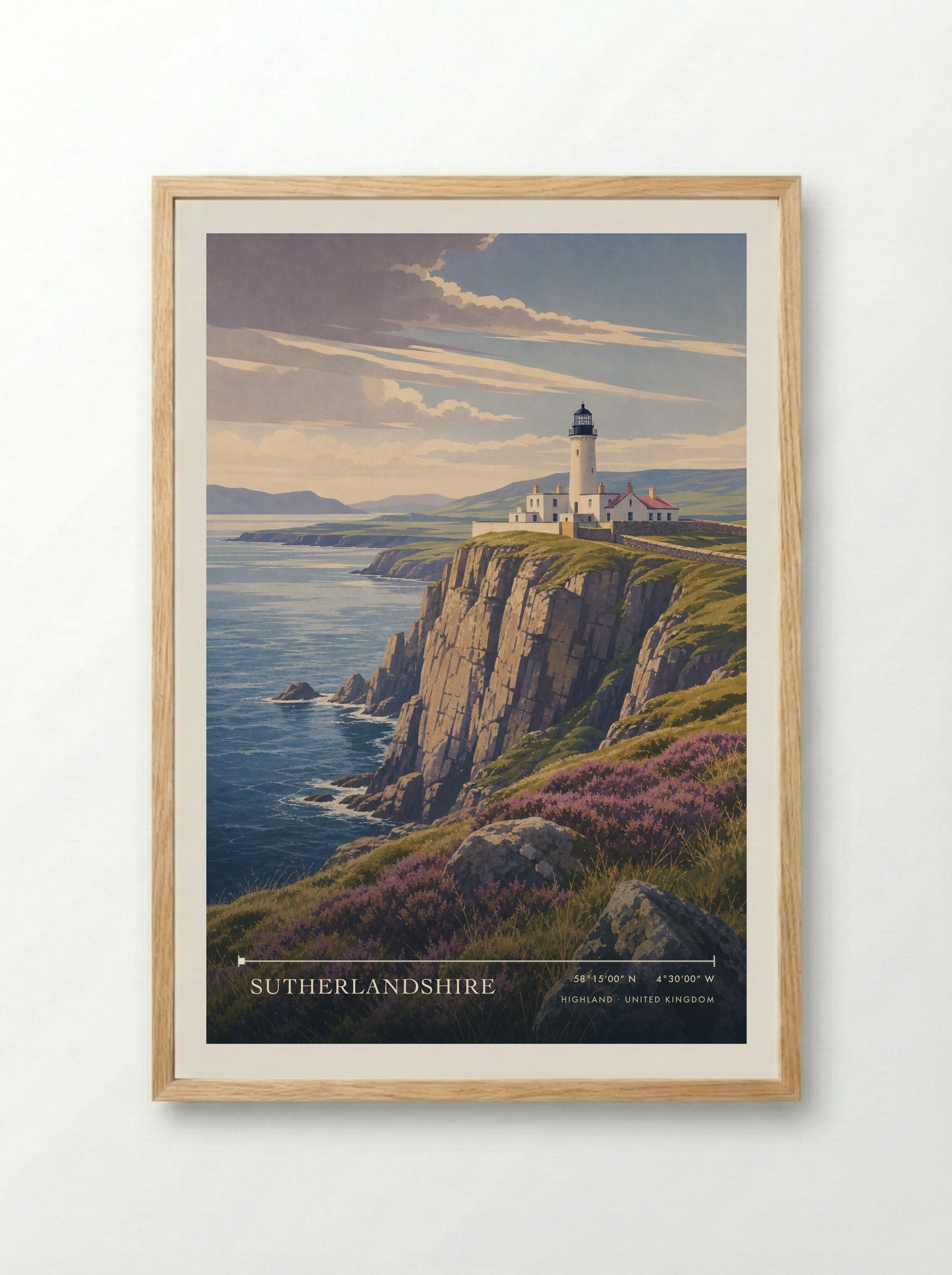 Sutherlandshire Highland United Kingdom Travel Poster - Framed Print Wood