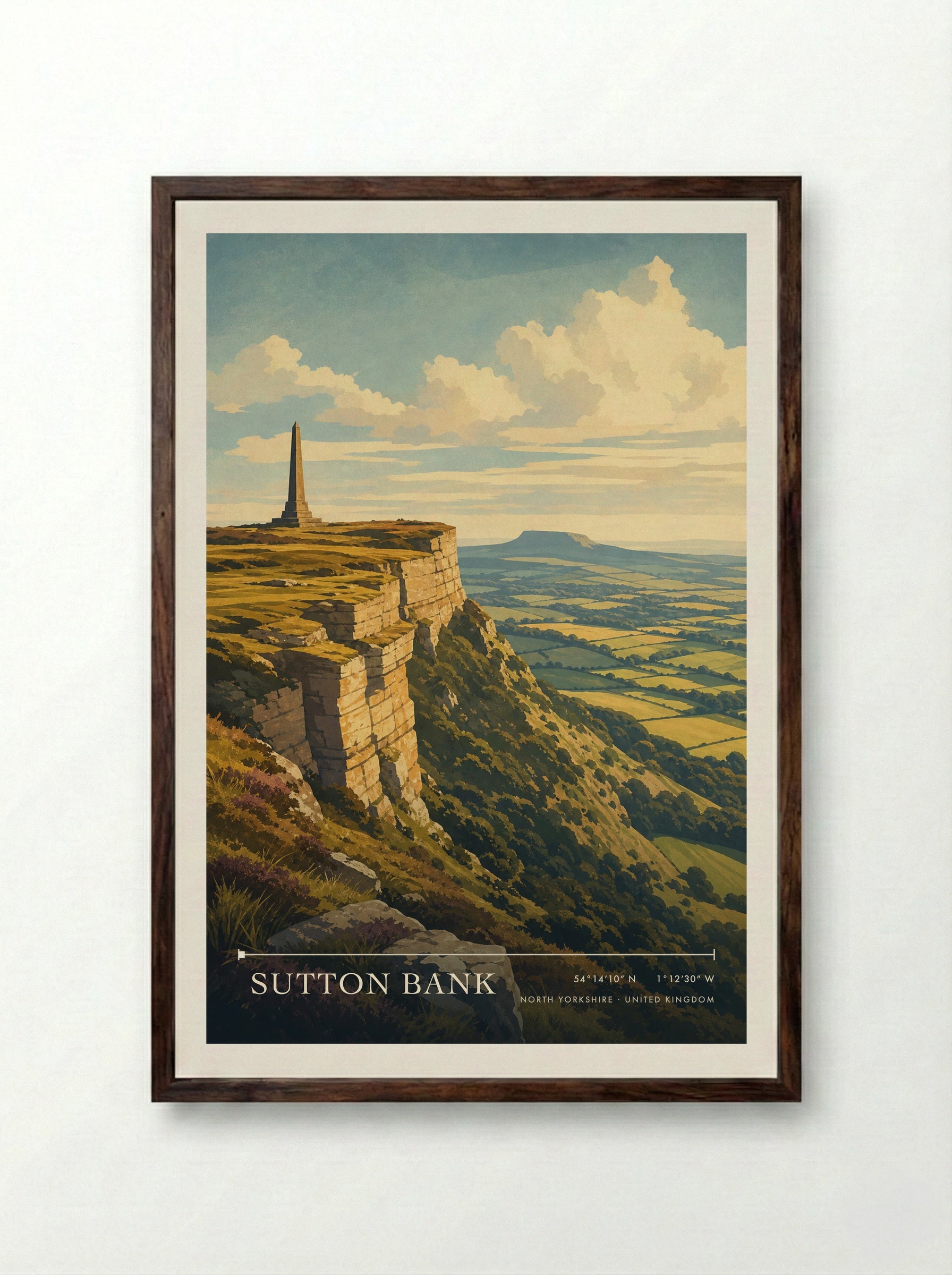 Sutton Bank North Yorkshire United Kingdom Travel Poster - Framed Print Dark Wood