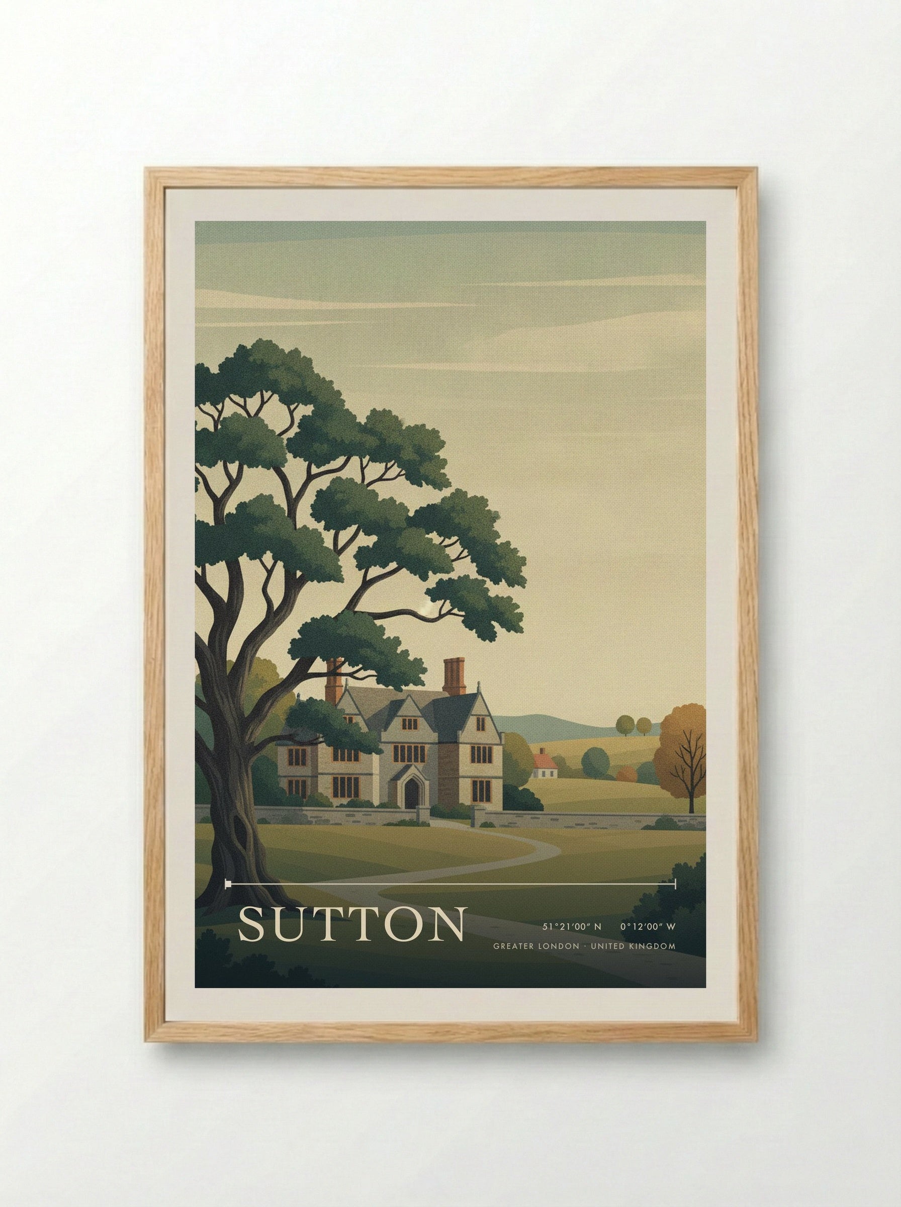 Sutton Greater London United Kingdom Travel Poster - Framed Print Wood
