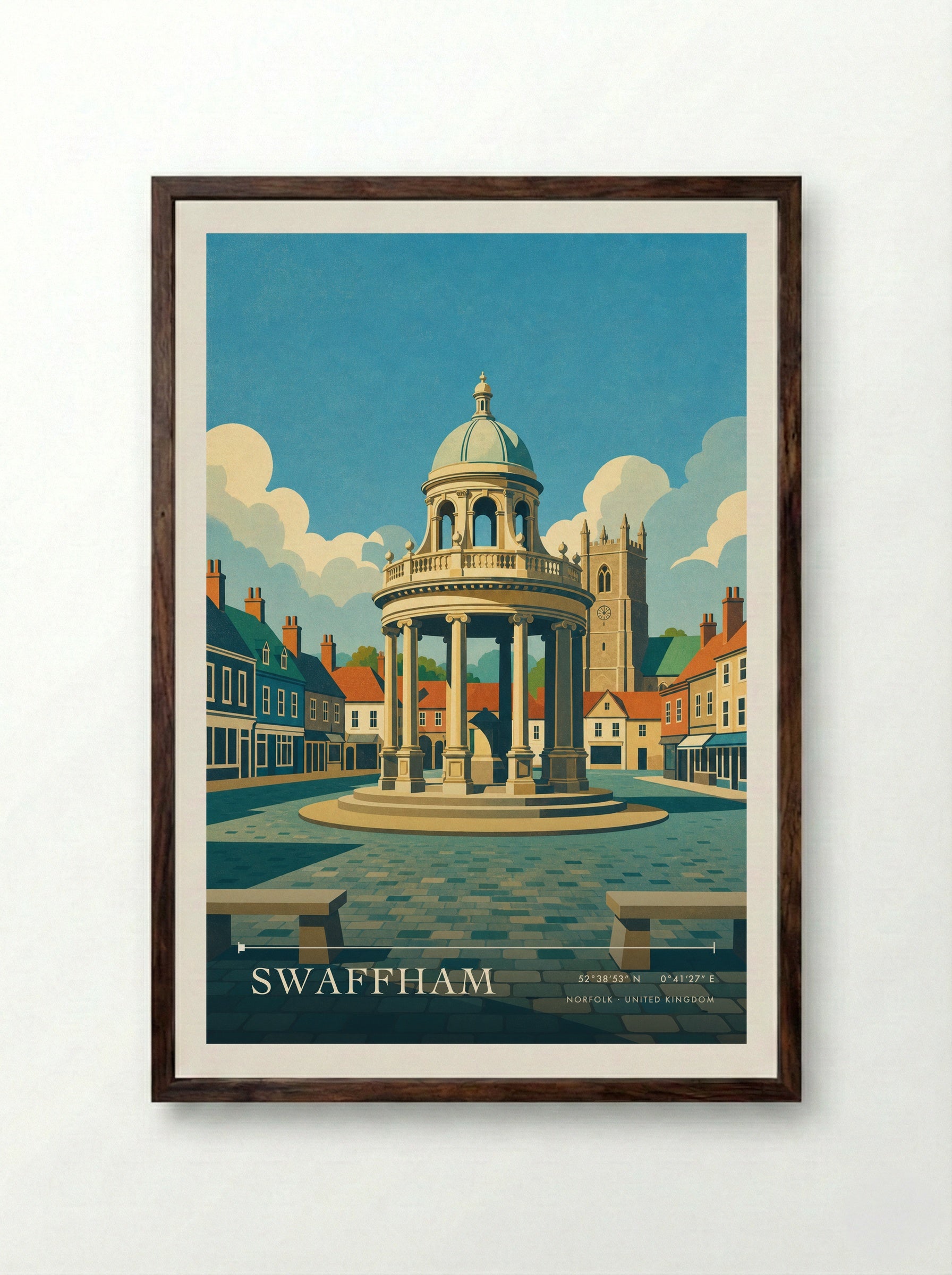 Swaffham Norfolk United Kingdom Travel Poster - Framed Print Dark Wood