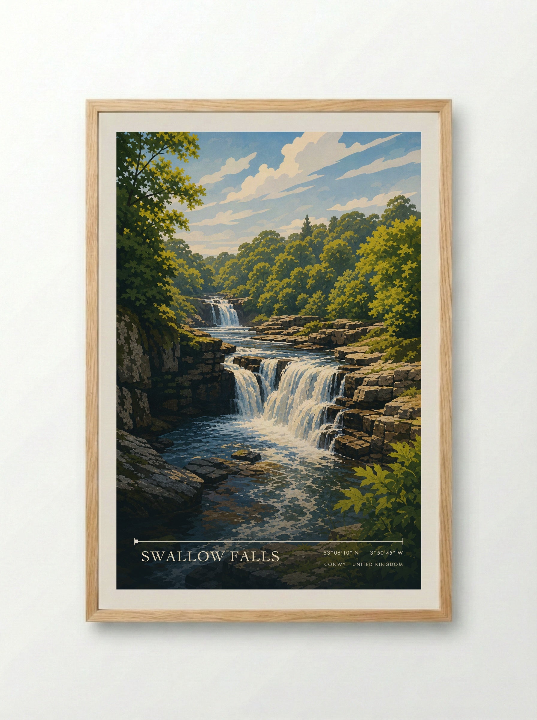 Swallow Falls Conwy United Kingdom Travel Poster - Framed Print Wood