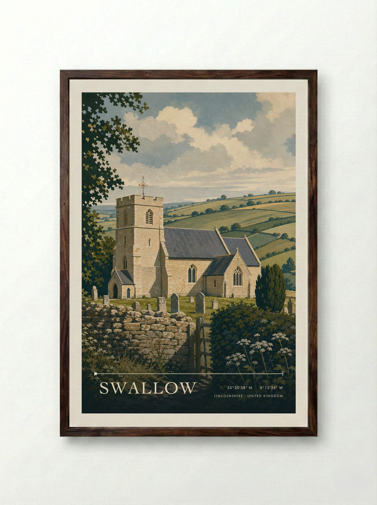 Swallow, Lincolnshire | Travel Poster - Framed Print Dark Wood