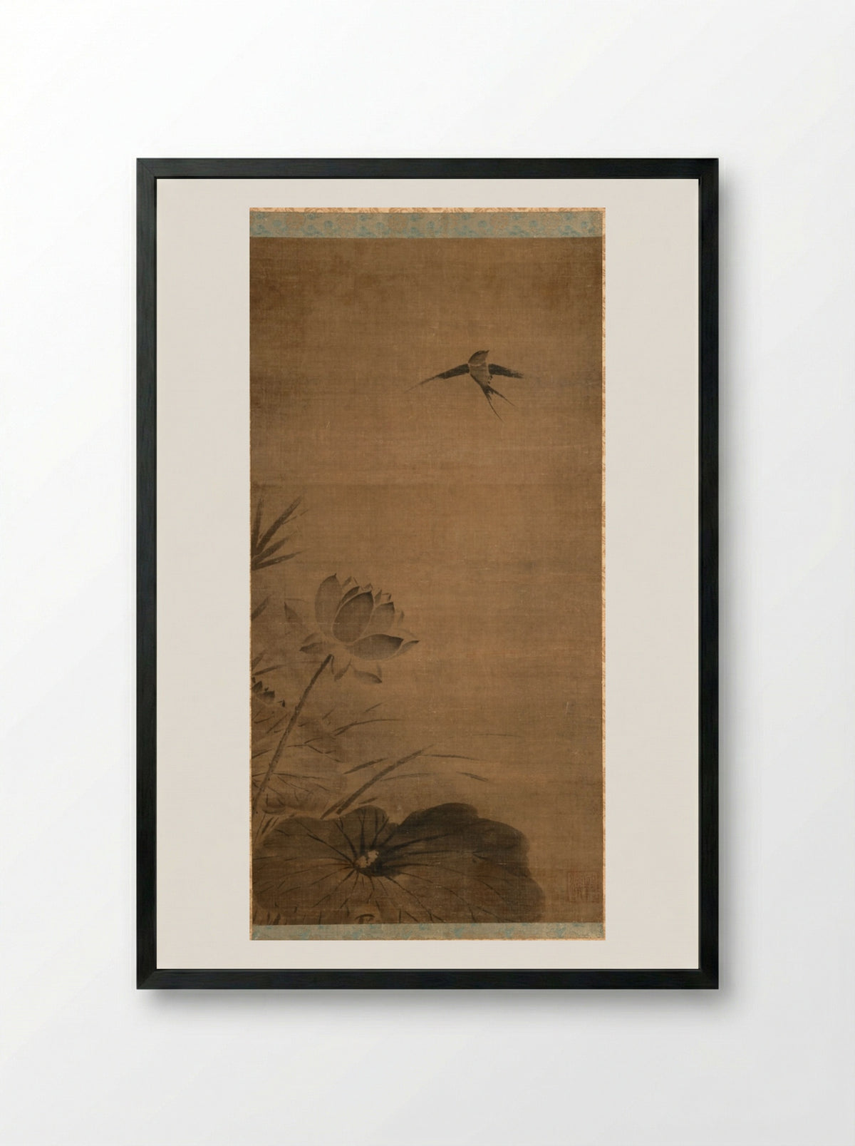 Swallow and Lotus - Fachang Muqi - Framed Print Black