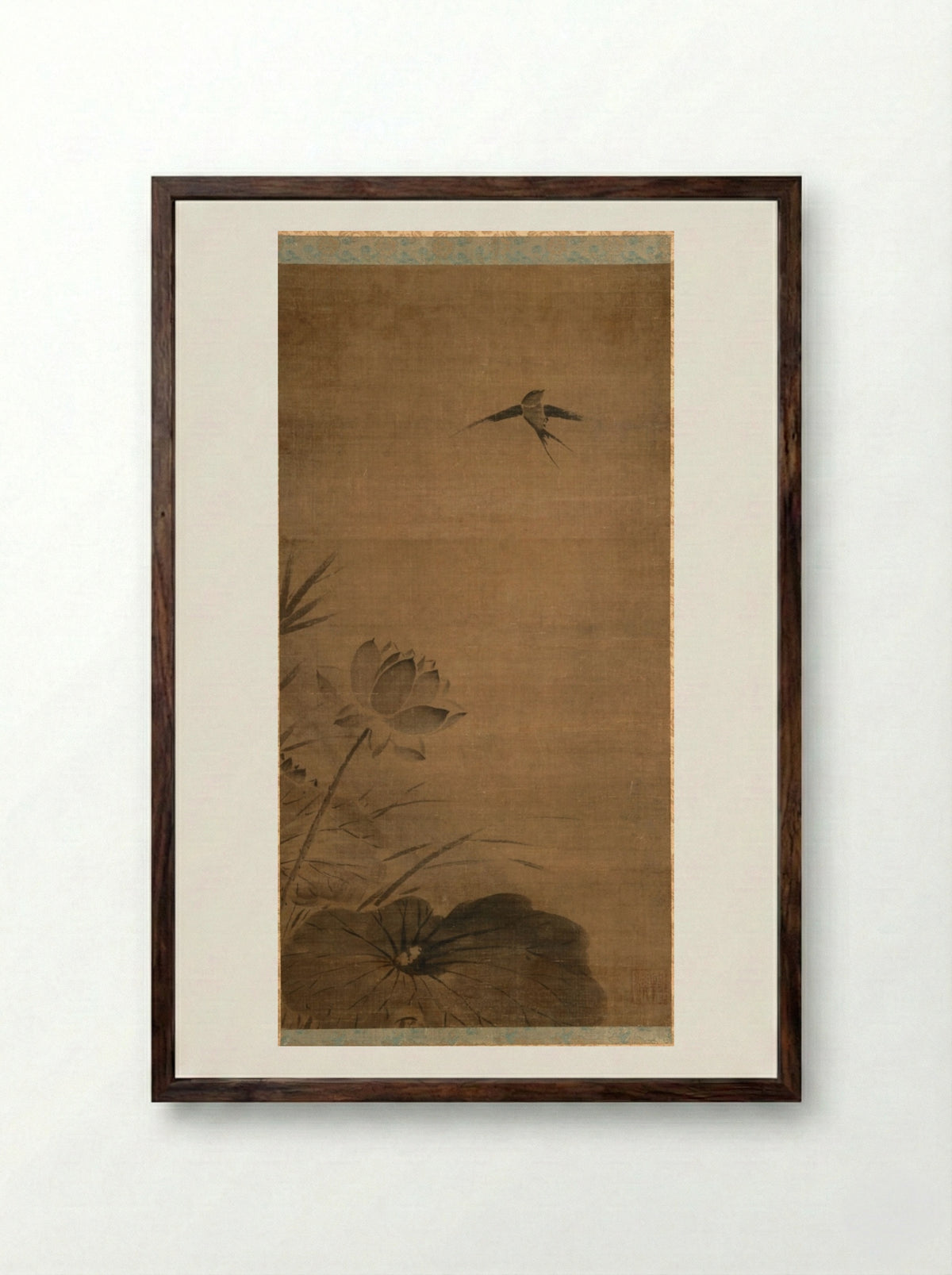 Swallow and Lotus - Fachang Muqi - Framed Print Dark Wood