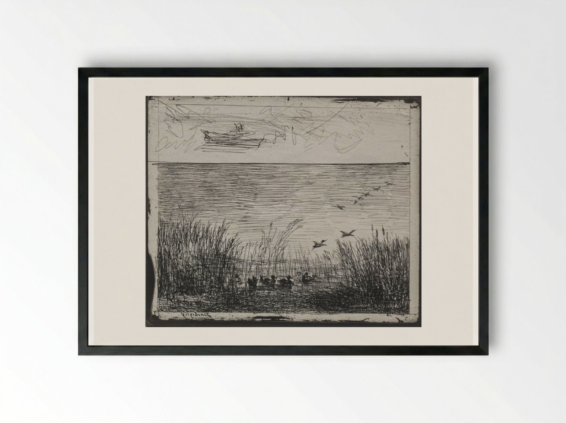Swamp with Ducks - Charles-François Daubigny - Framed Print Black