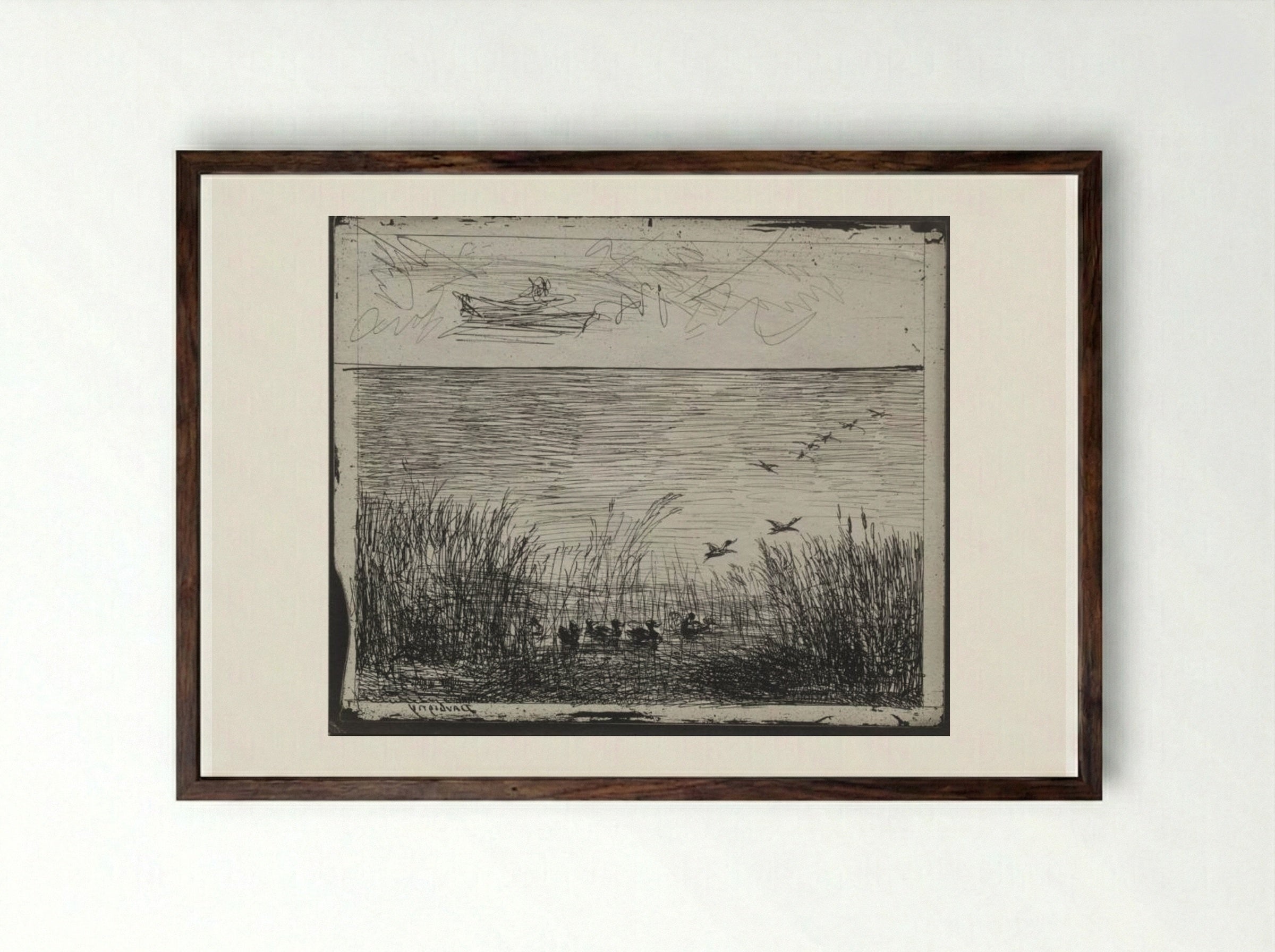 Swamp with Ducks - Charles-François Daubigny - Framed Print Dark Wood
