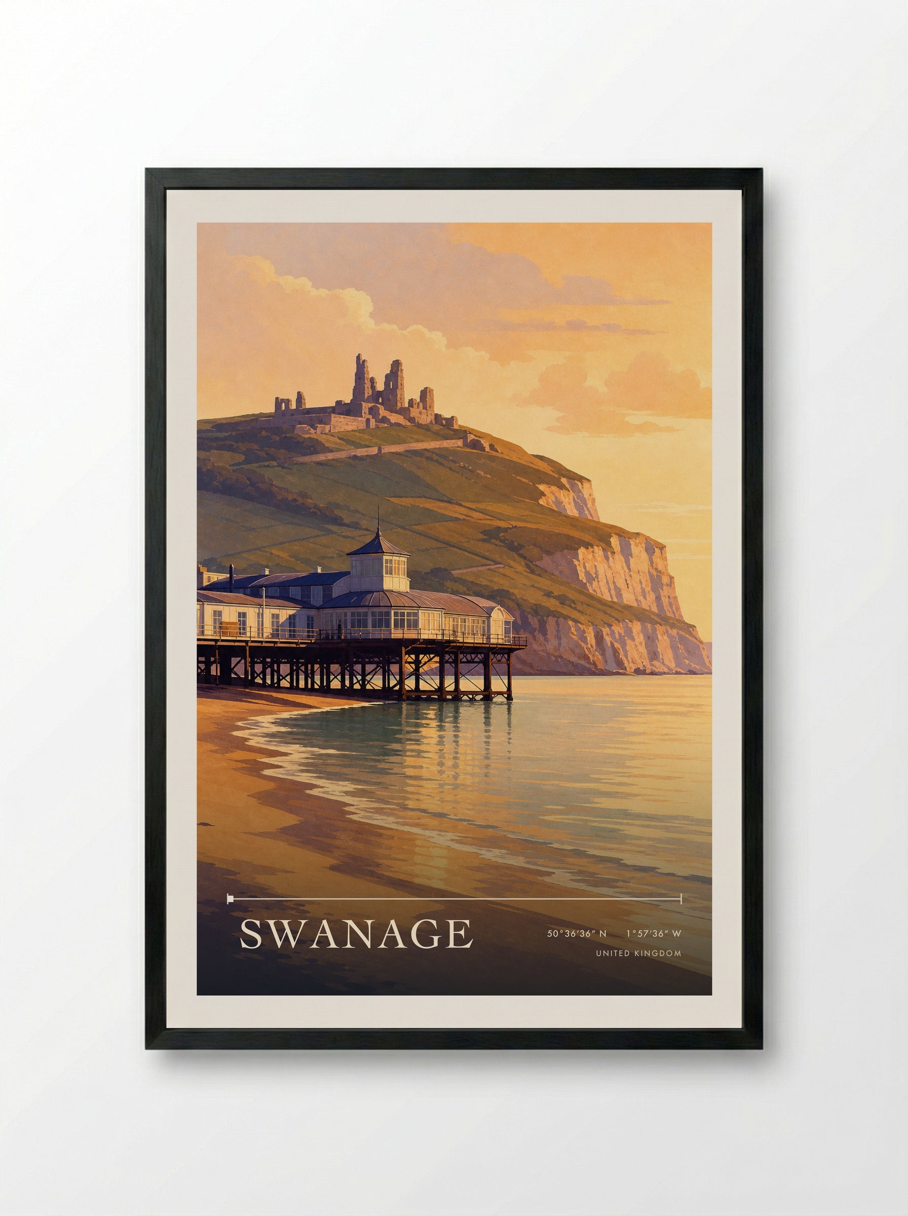 Swanage United Kingdom Travel Poster - Framed Print Black