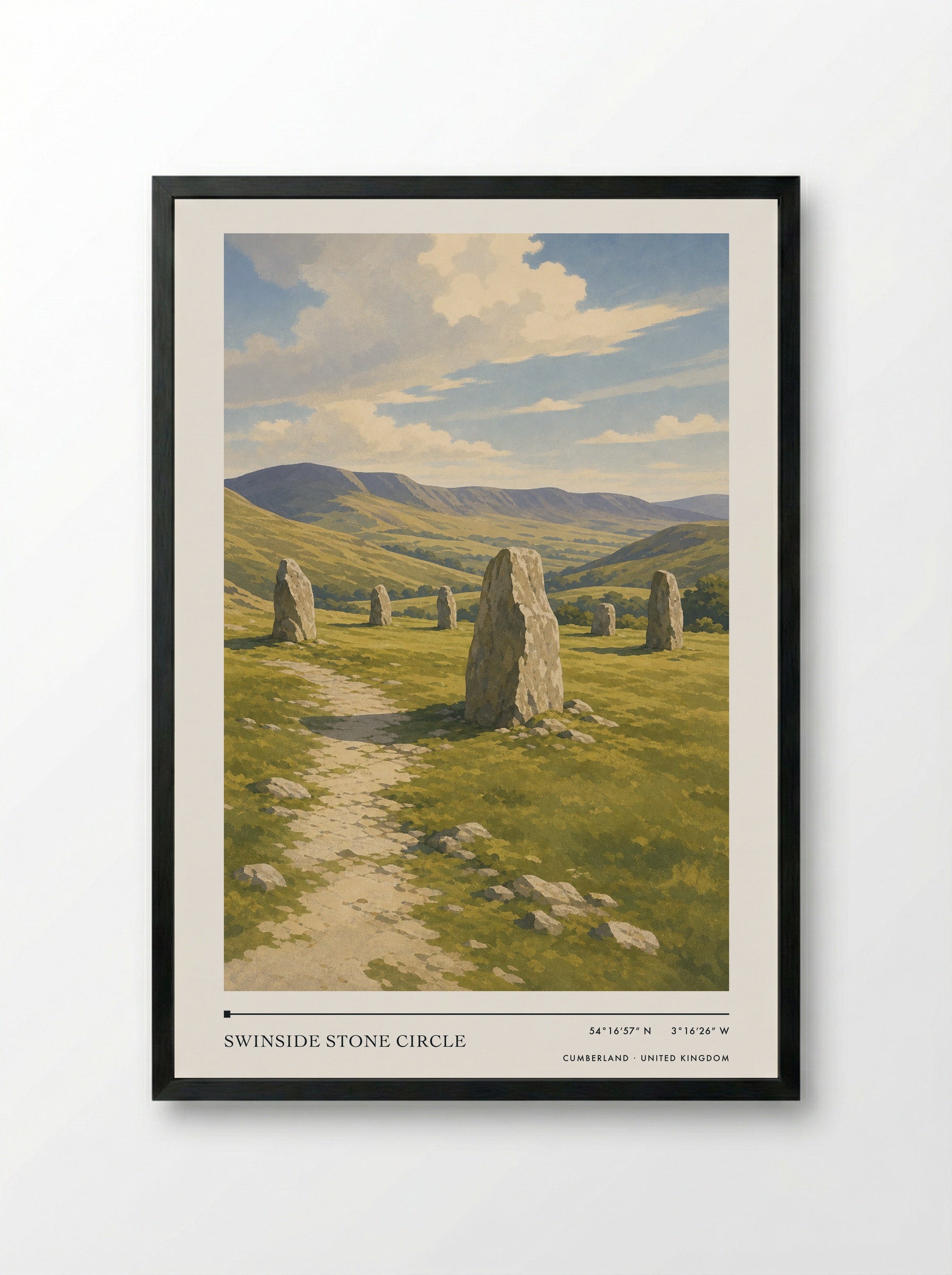 Swinside Stone Circle Cumberland United Kingdom Travel Poster - Framed Print Black