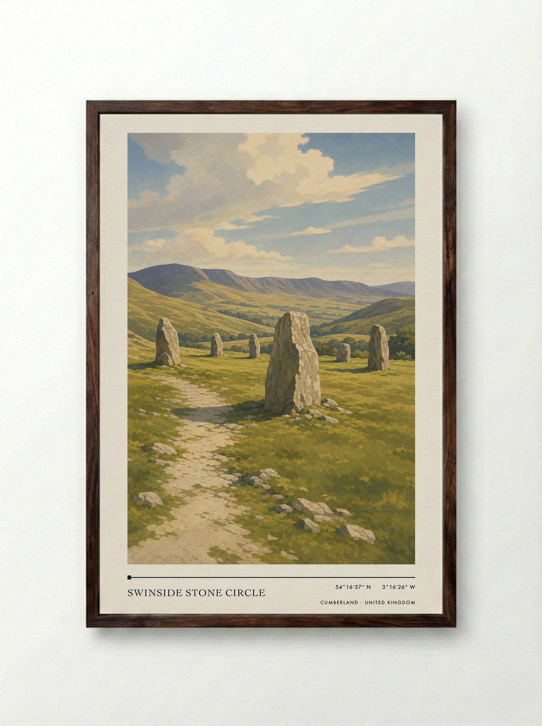 Swinside Stone Circle Cumberland United Kingdom Travel Poster - Framed Print Dark Wood