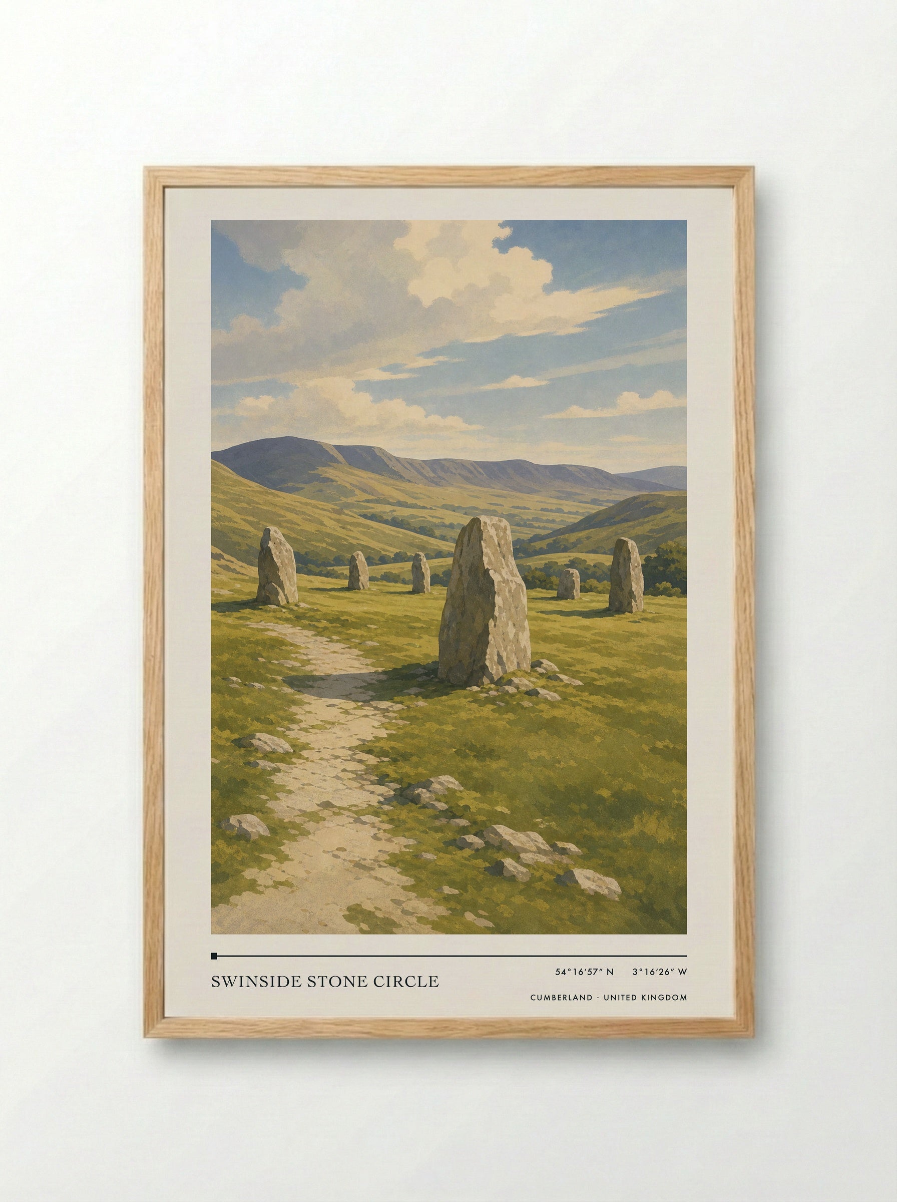 Swinside Stone Circle Cumberland United Kingdom Travel Poster - Framed Print Wood
