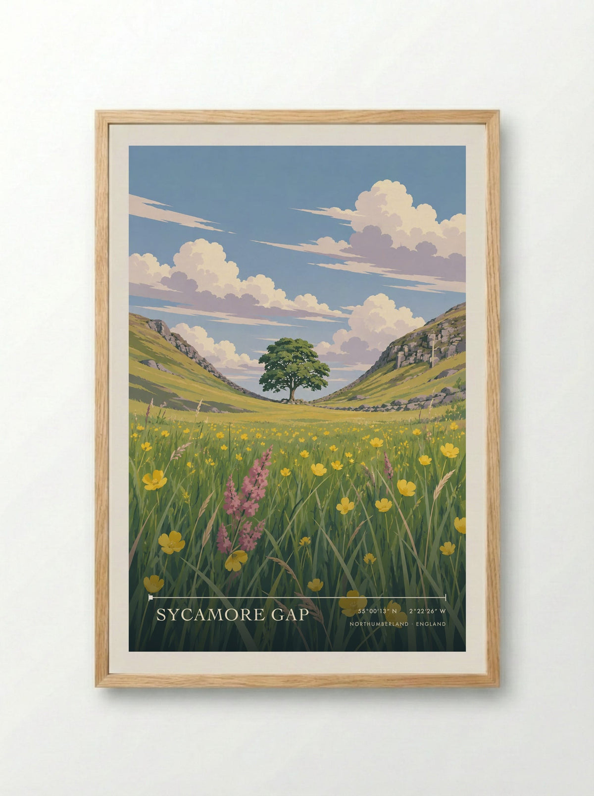 Sycamore Gap, Northumberland | Travel Poster - Framed Print Wood