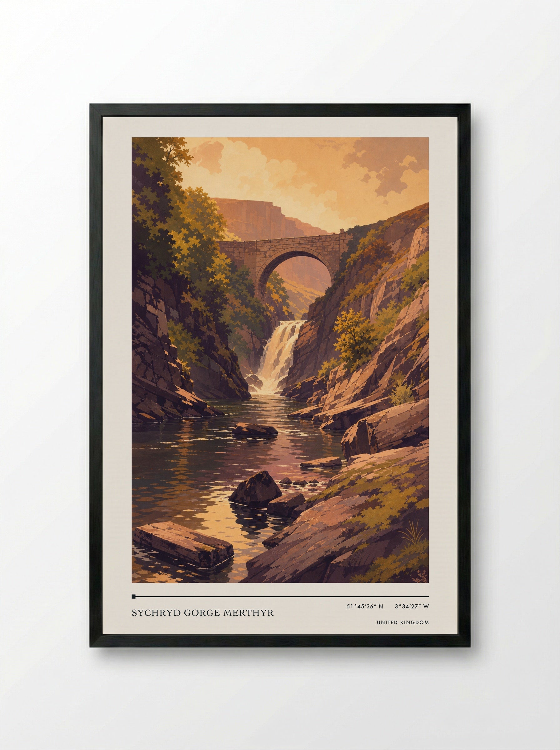 Sychryd Gorge Merthyr United Kingdom Travel Poster - Framed Print Black