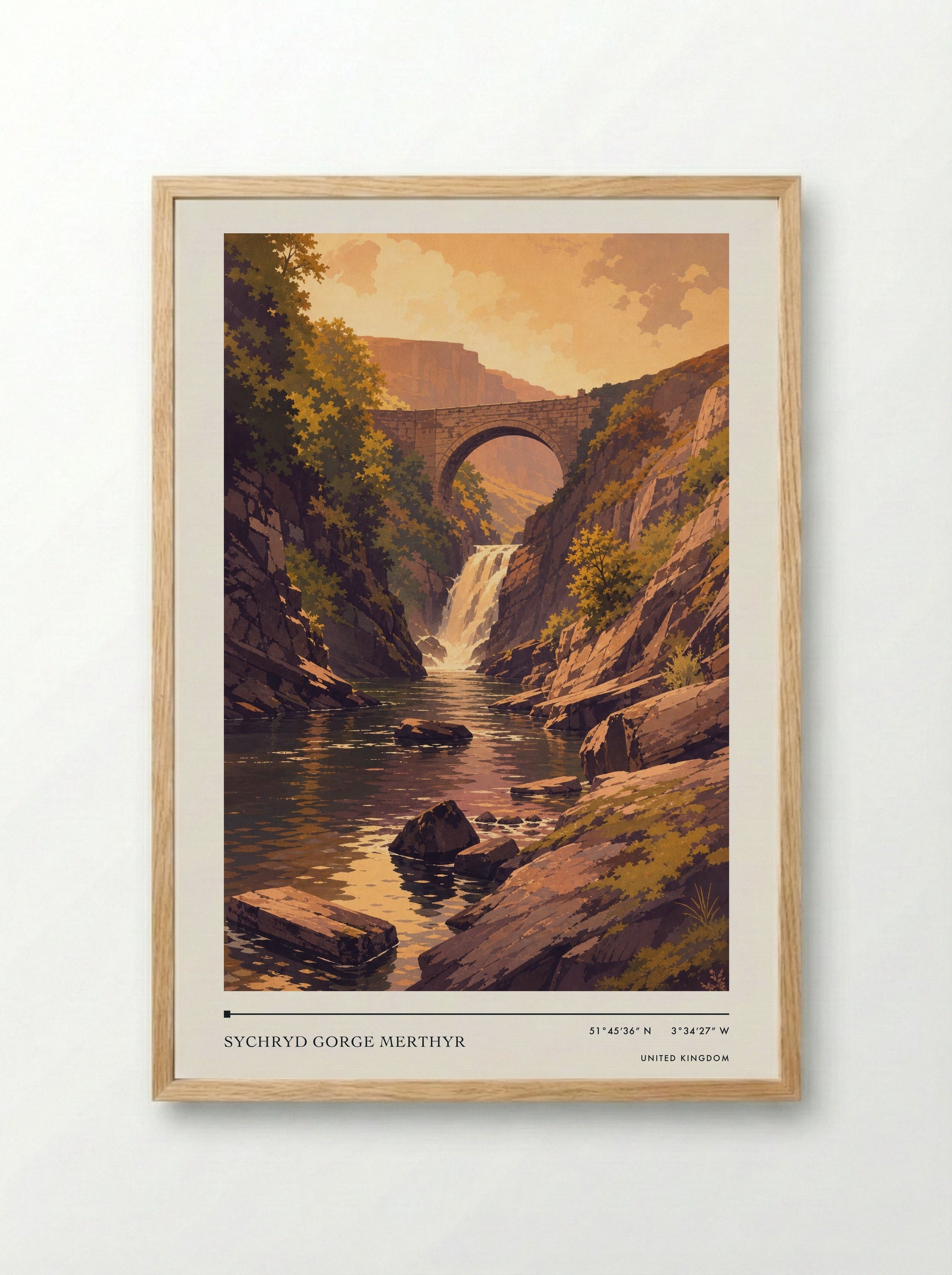 Sychryd Gorge Merthyr United Kingdom Travel Poster - Framed Print Wood