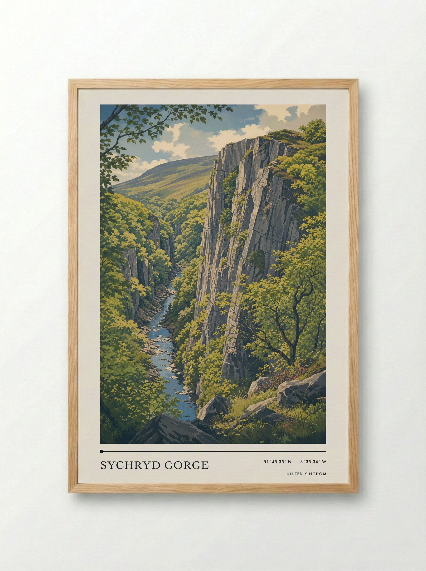 Sychryd Gorge United Kingdom Travel Poster - Framed Print Wood