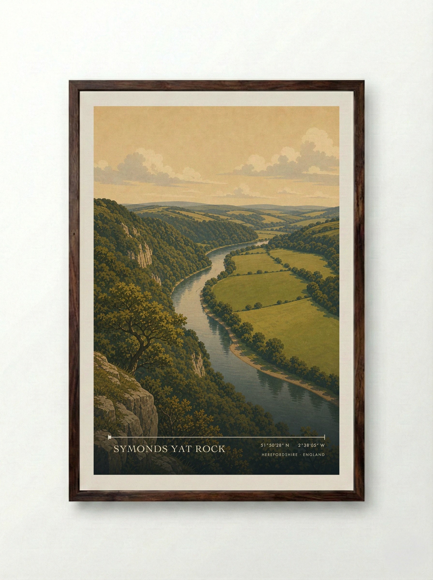 Symonds Yat Rock Herefordshire England Travel Poster - Framed Print Dark Wood