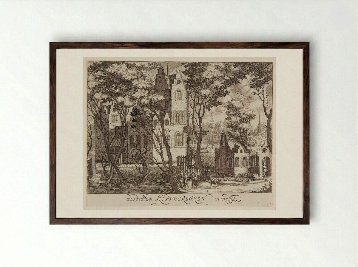 'T Huys te Kostverloren near Amsterdam - Simon Frisius - Framed Print Dark Wood