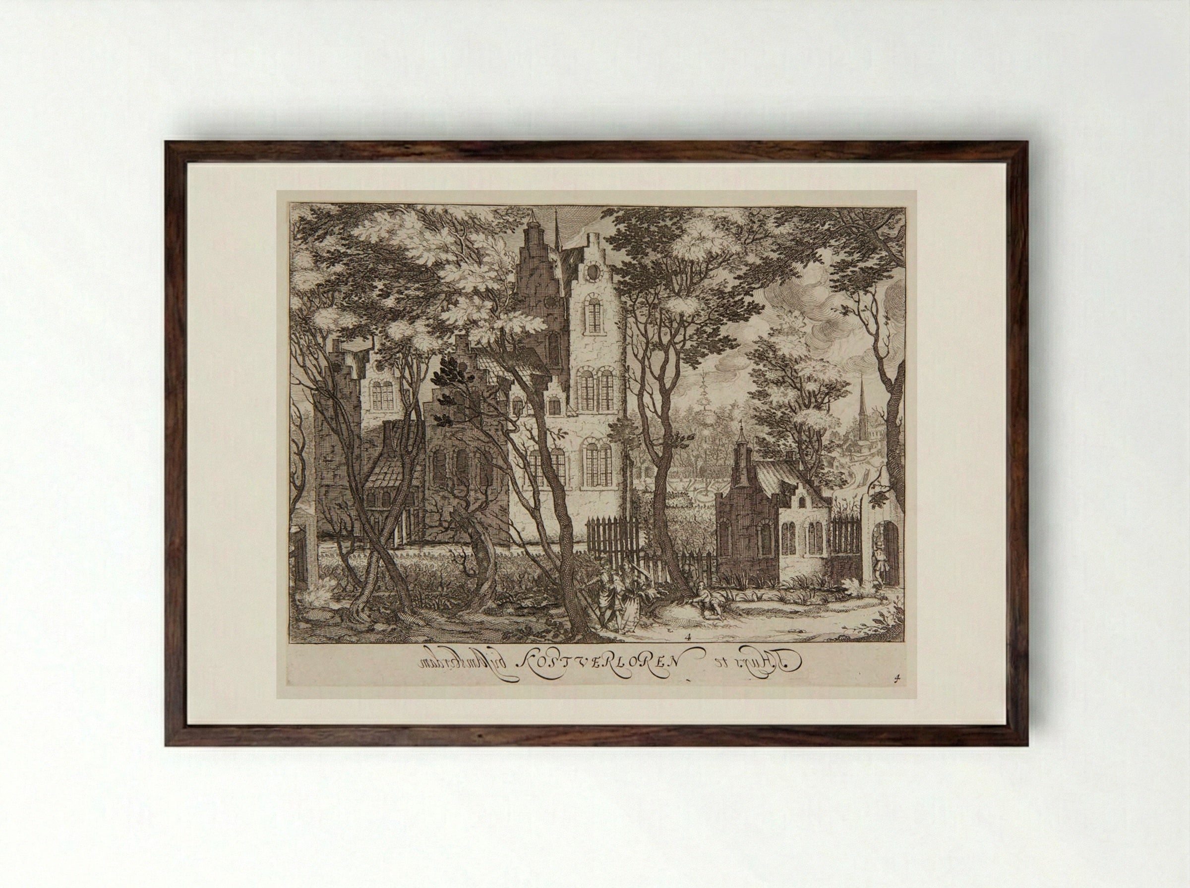 'T Huys te Kostverloren near Amsterdam - Simon Frisius - Framed Print Dark Wood