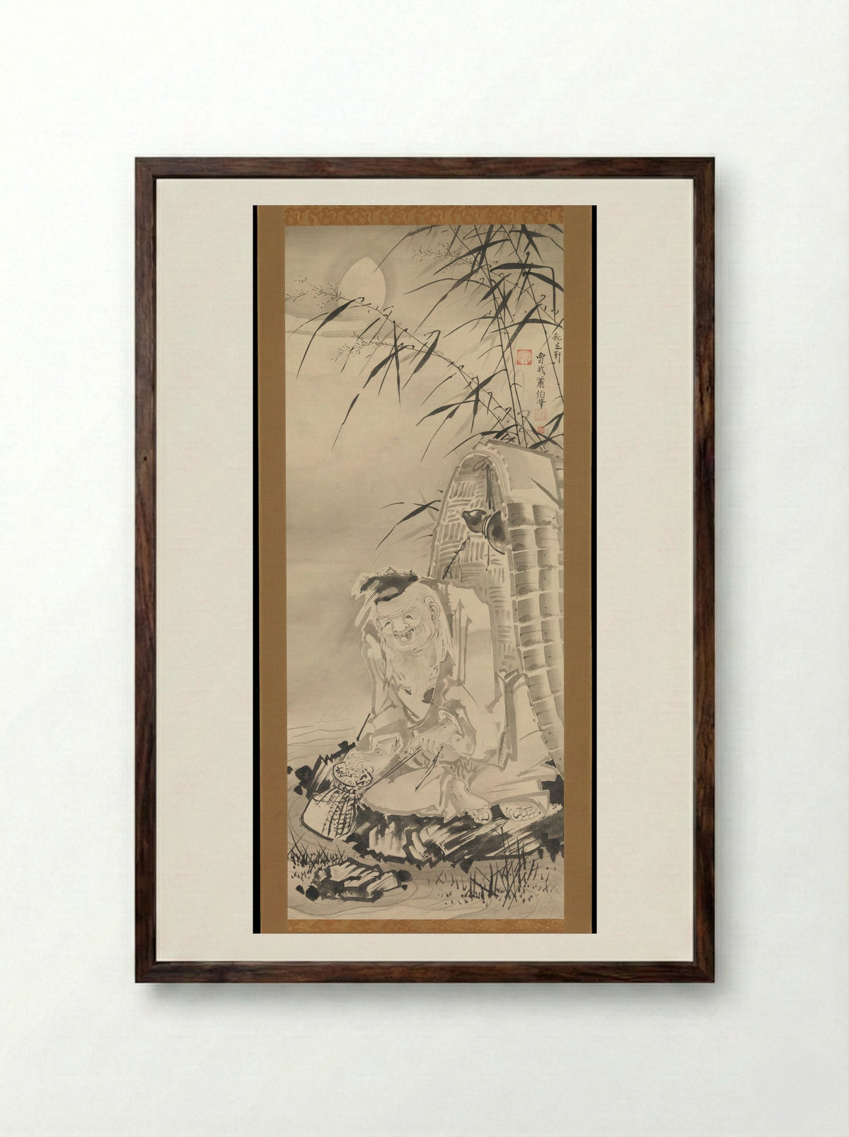 Tōkaibō with a Fishing Basket - Soga Shōhaku - Framed Print Dark Wood