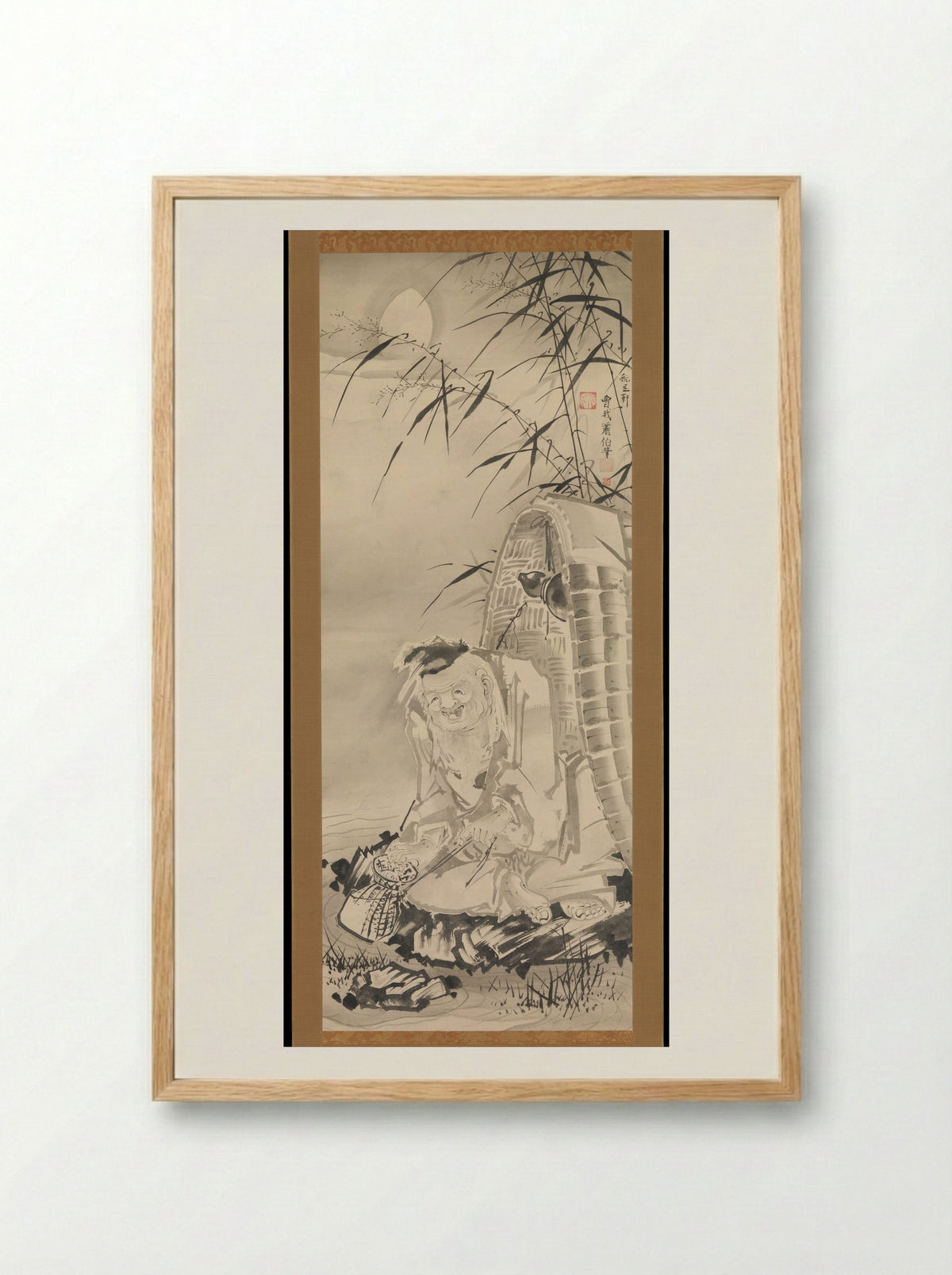 Tōkaibō with a Fishing Basket - Soga Shōhaku - Framed Print Wood
