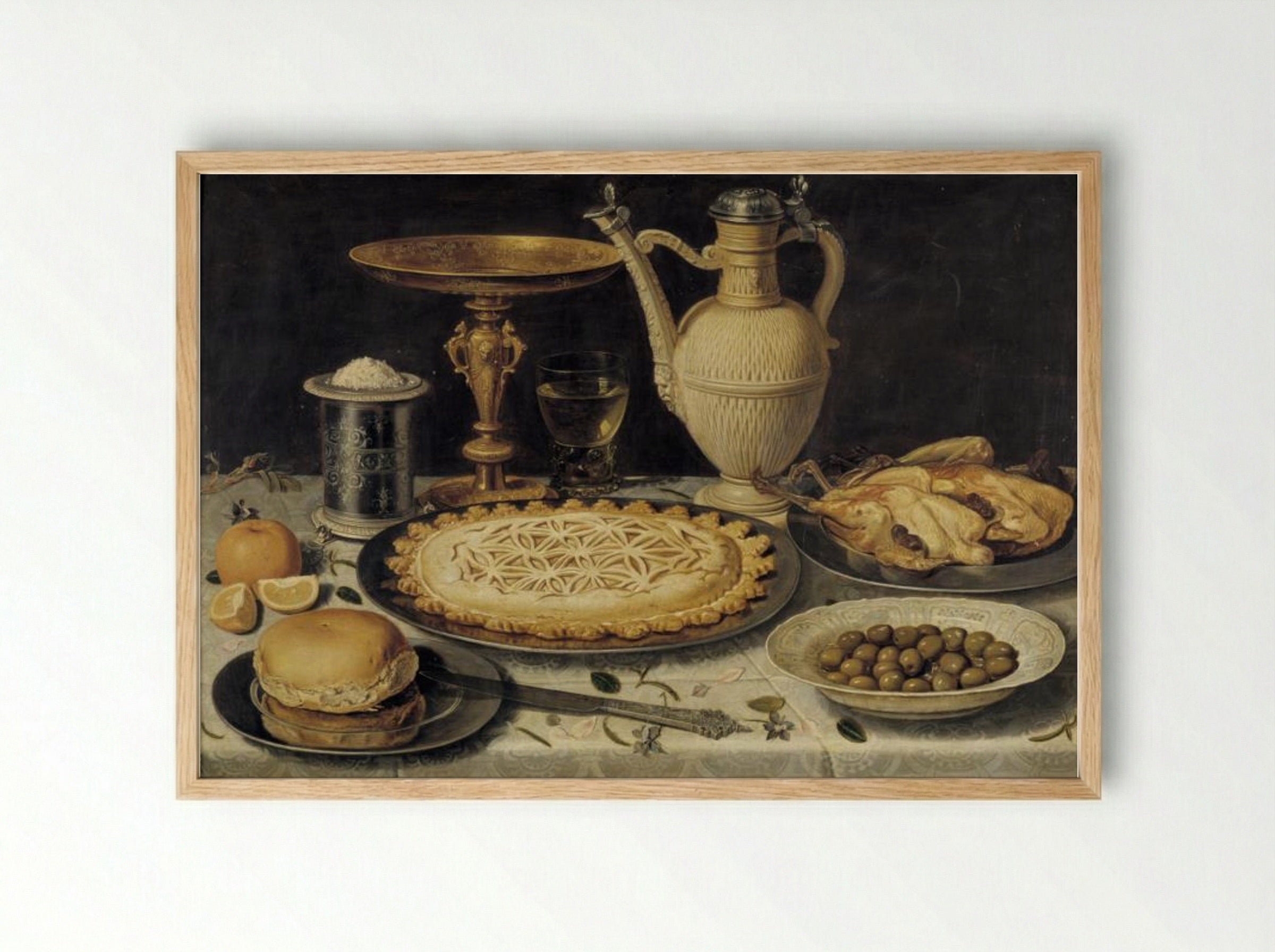 Table with Orange, Olives and Pie - Clara Peeters - Framed Print Wood